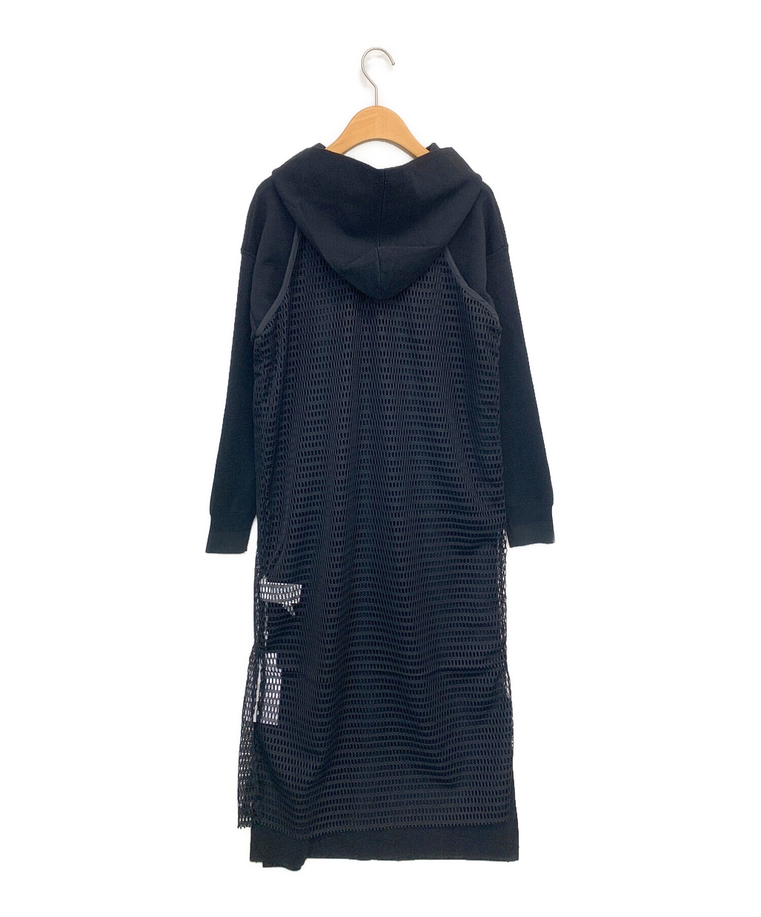 Ameri (アメリ) MESH LAYERED HOODED KNIT DRESS ブラック サイズ:S