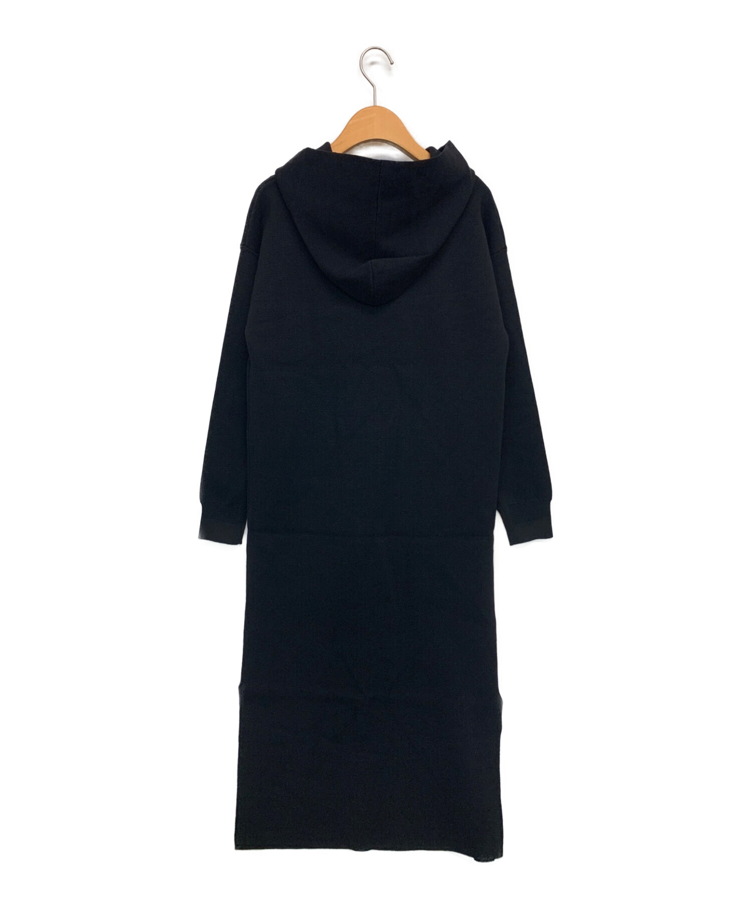 Ameri (アメリ) MESH LAYERED HOODED KNIT DRESS ブラック サイズ:S