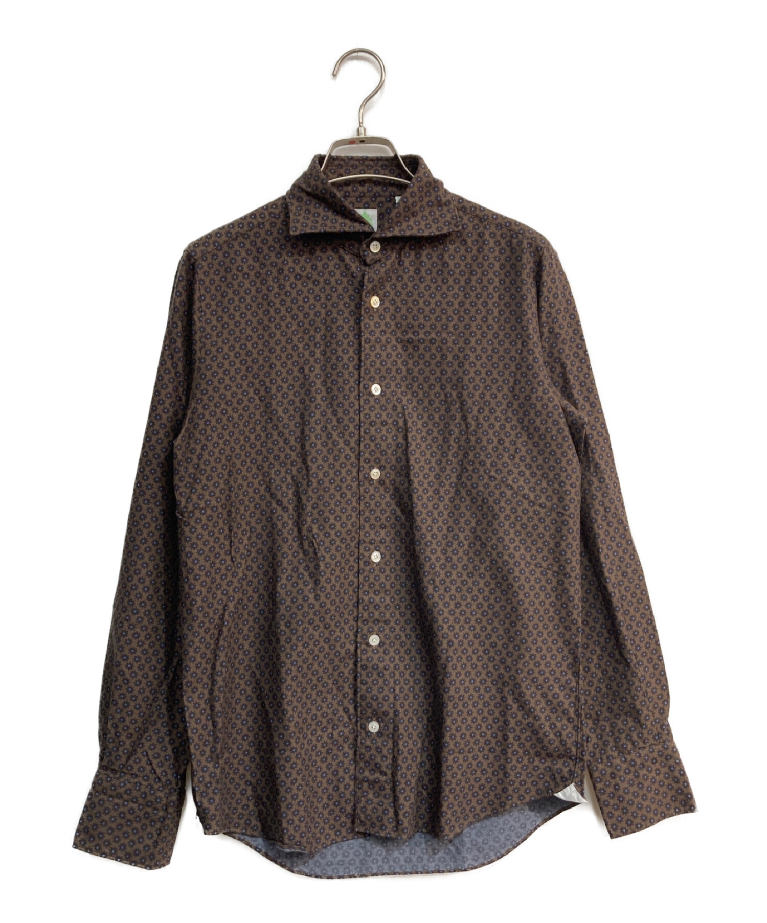 finamore (フィナモレ) 総柄ホリゾンタルカラーシャツ ブラウン サイズ:S 未使用品