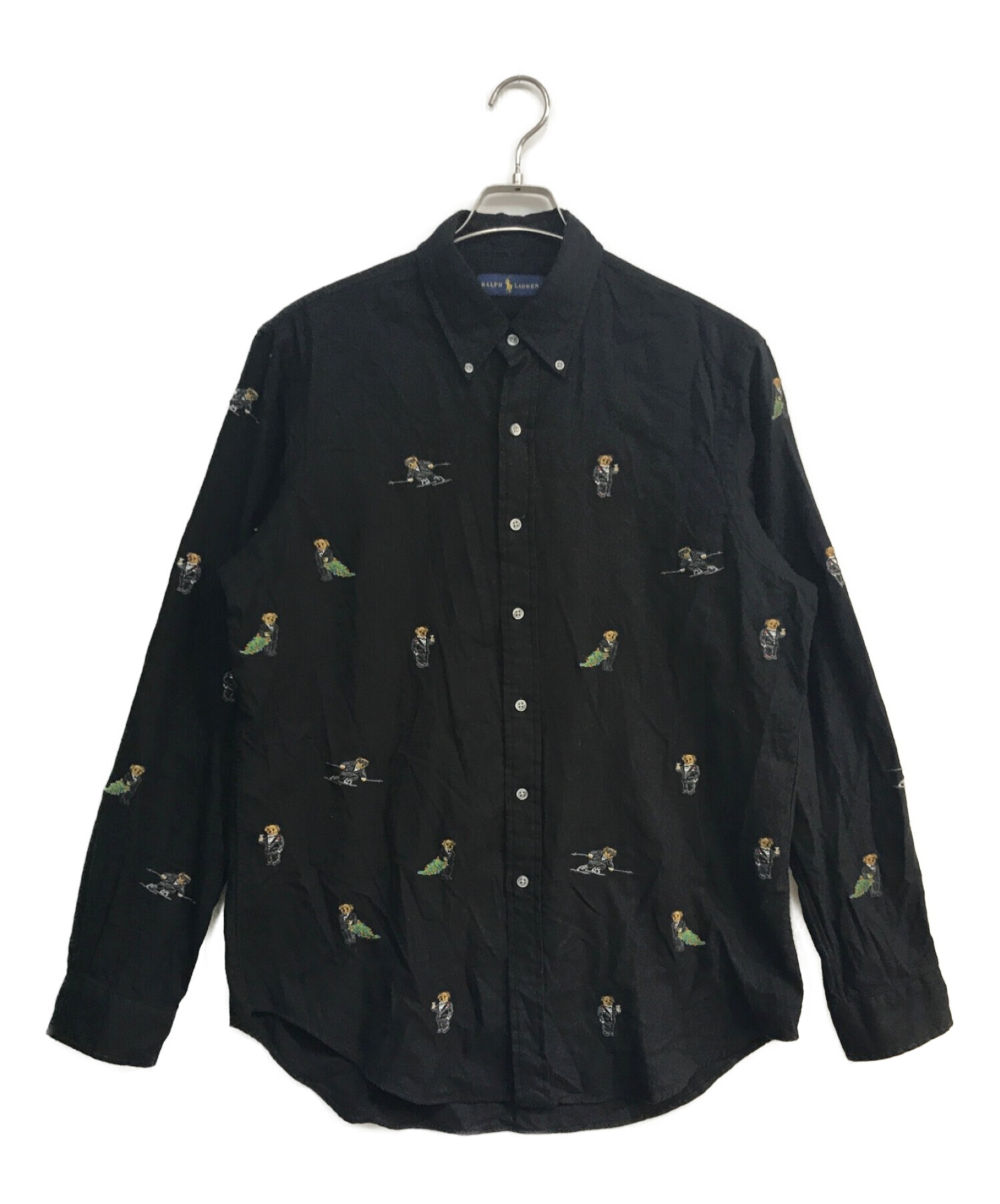 RALPH LAUREN (ラルフローレン) ポロベア総柄刺繍長袖シャツ ブラック サイズ:L