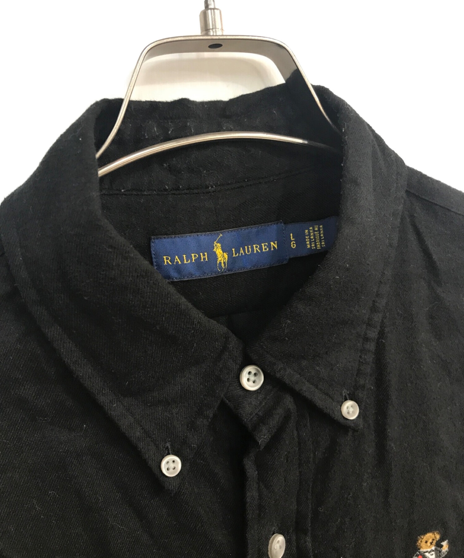 RALPH LAUREN (ラルフローレン) ポロベア総柄刺繍長袖シャツ ブラック サイズ:L
