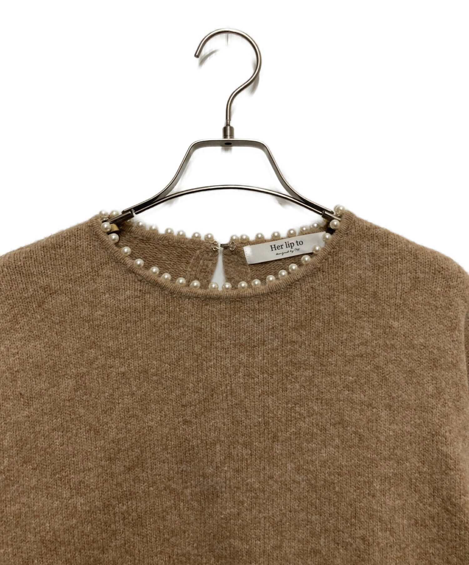 Her lip to (ハーリップトゥ) Pearl Necklace Knit Pullover ブラウン サイズ:Ⅿ