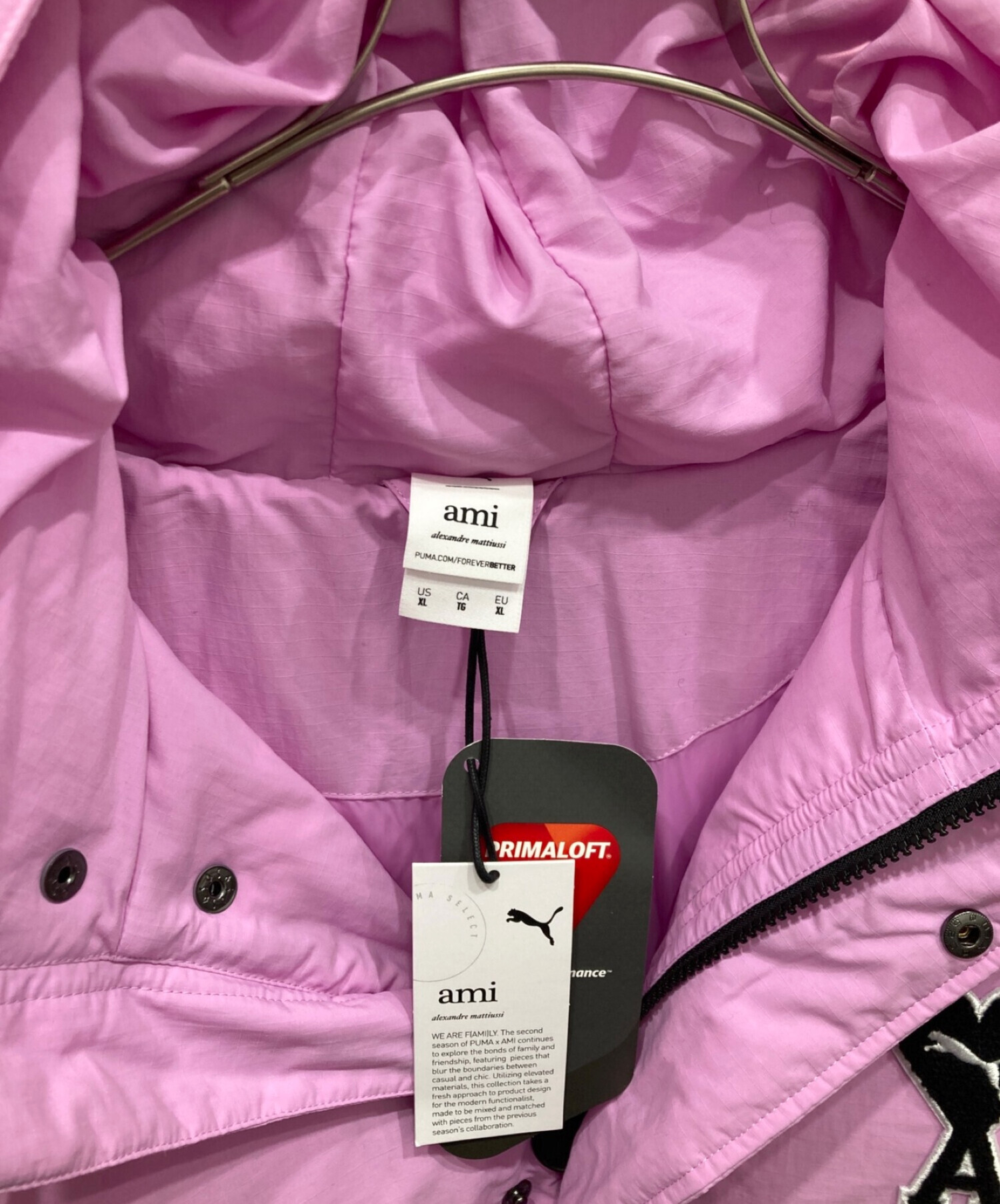 PUMA AMI Alexandre Mattiussi (アミ アレクサンドル マテュッシ) M AMI PUFFER JACKET アミ パファー  ジャケット パッチ ロゴ コラボ 535991-88 ピンク サイズ:XL 未使用品