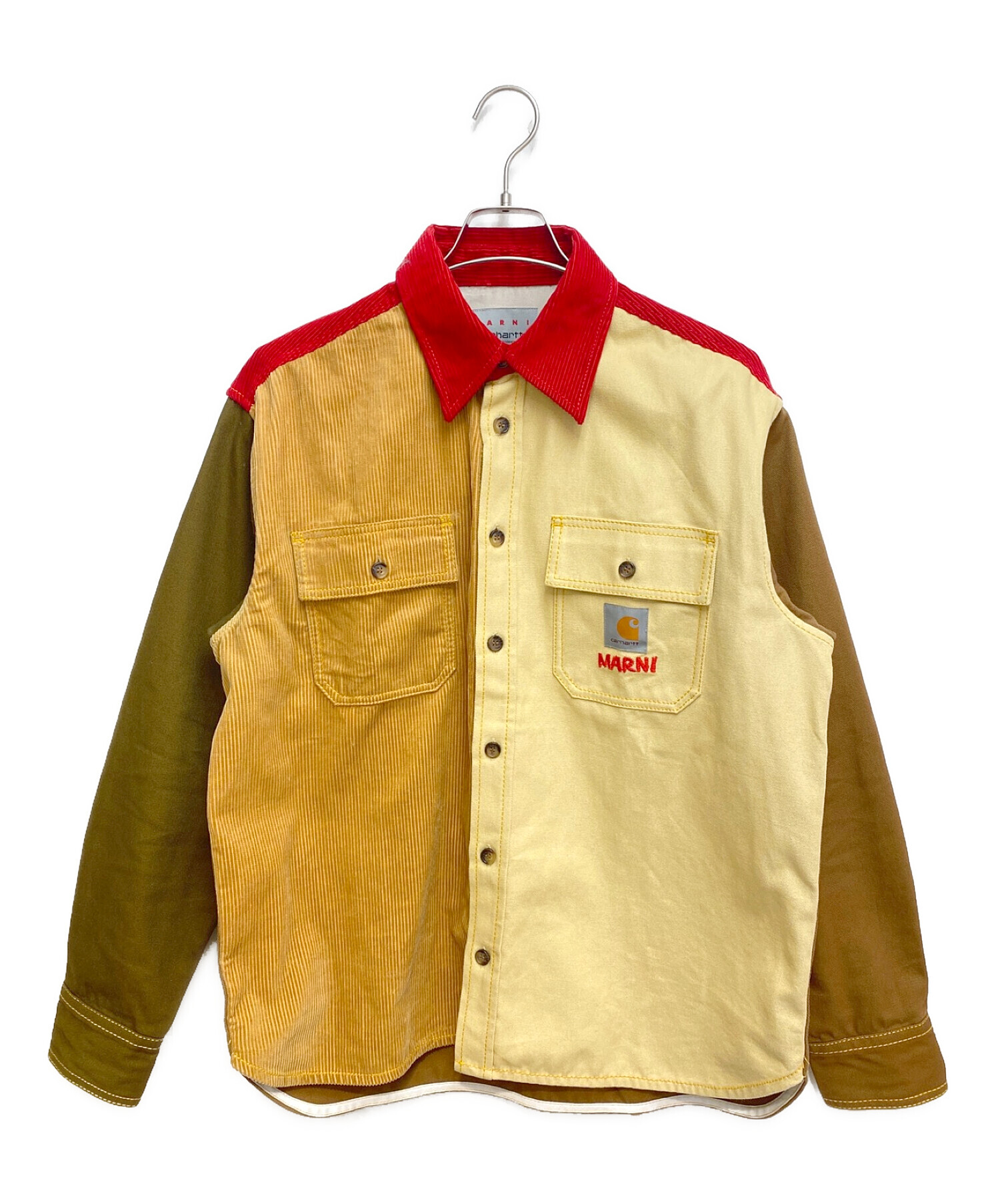 MARNI (マルニ) Carhartt WIP (カーハートダブリューアイピー) 23SS カラーブロックオーバーシャツ ブラウン サイズ:S  未使用品