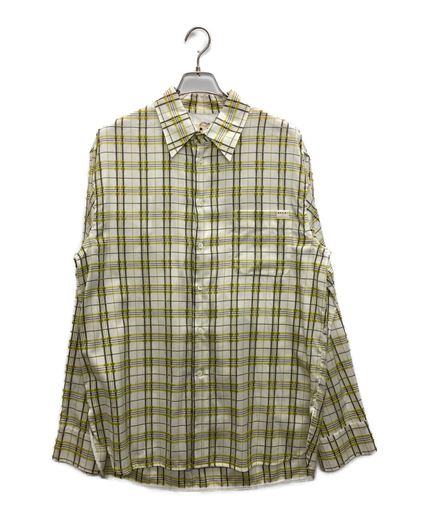 MARNI (マルニ) チェックパターンエンブロイダリーシャツ アイボリー×グリーン サイズ:50