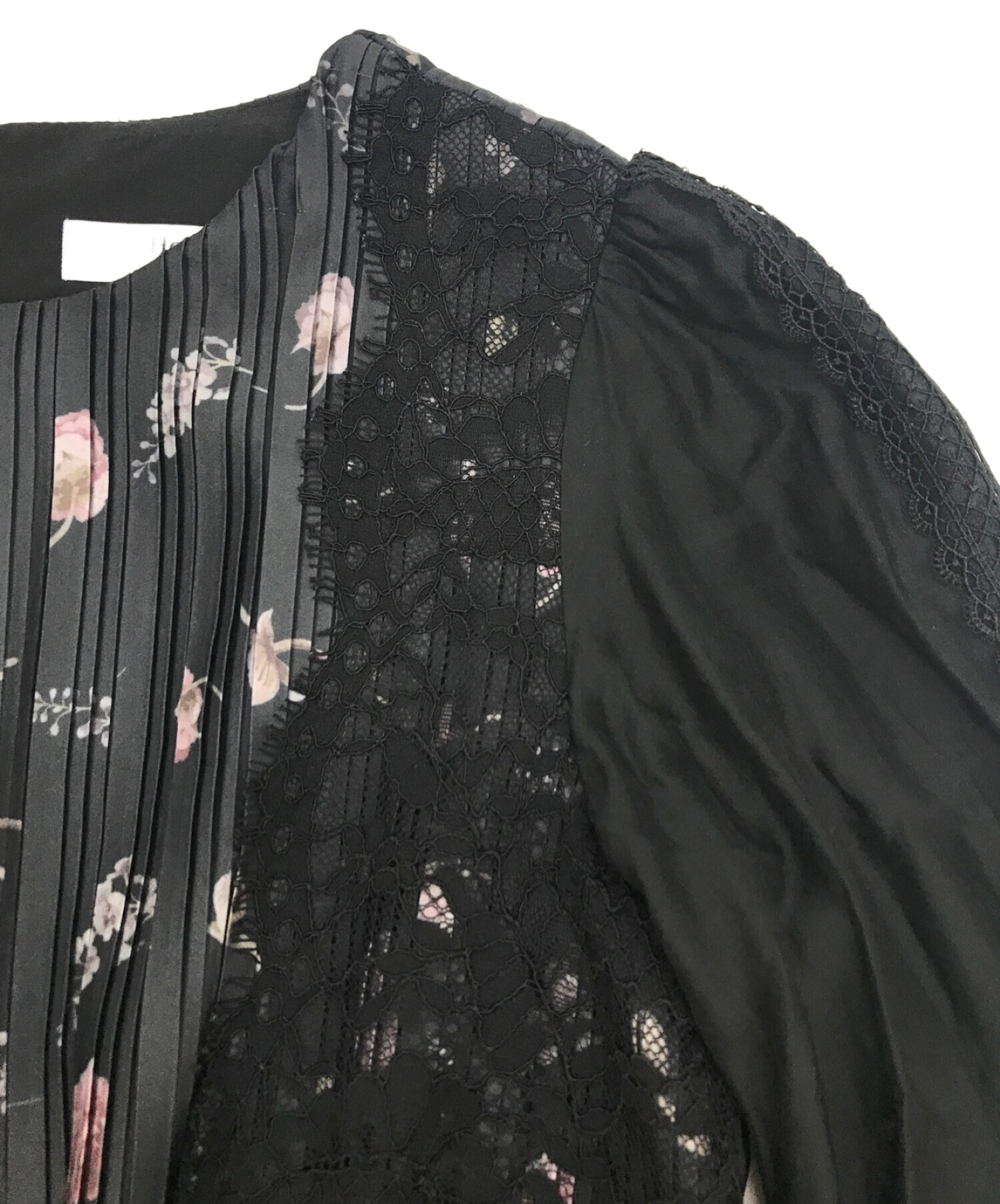 HER LIP TO (ハーリップトゥ) Pleated Floral-Print Satin Dress ブラック サイズ:M