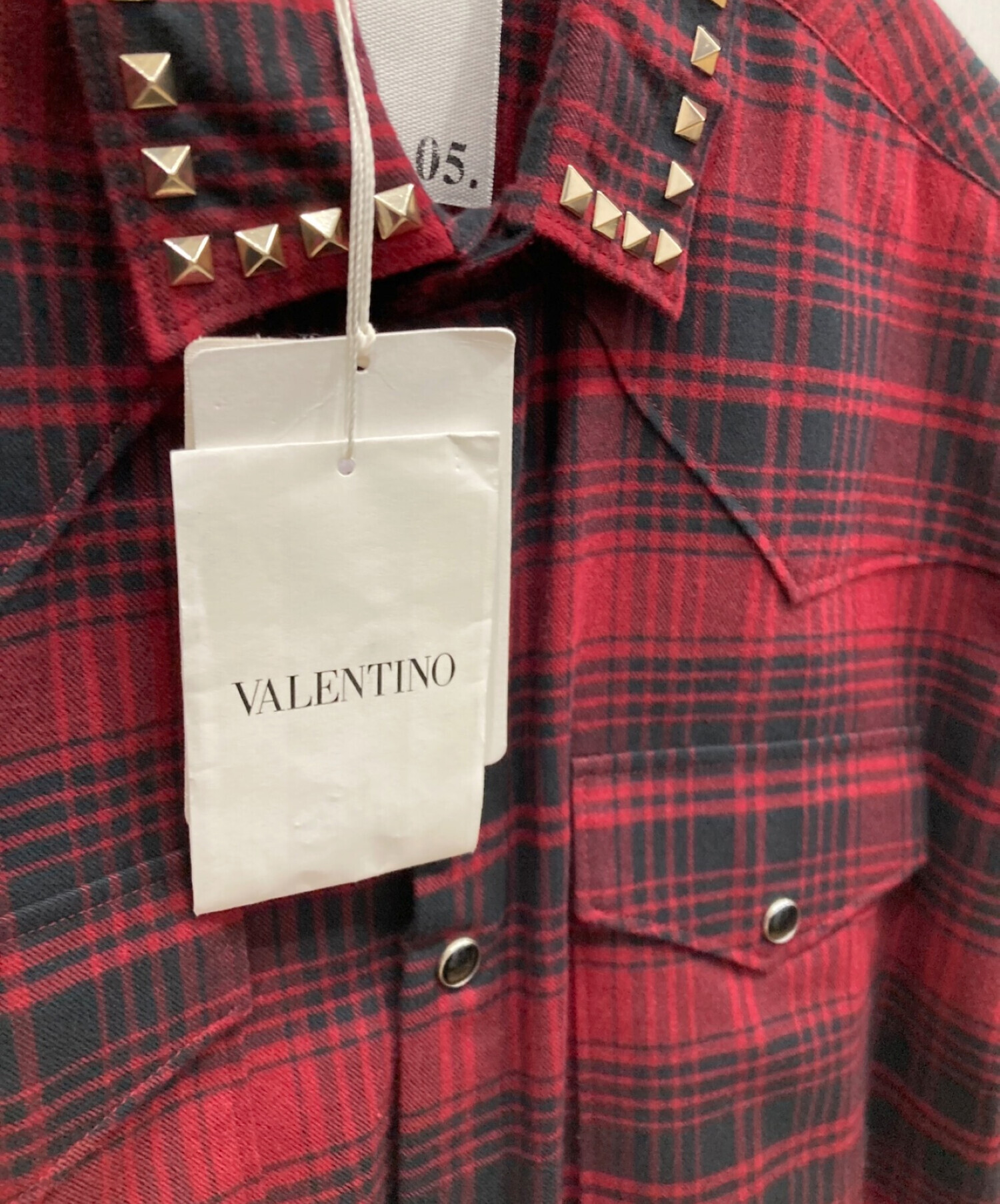 イタリア製　VALENTINO スタッズチェックシャツ　40サイズ服飾専門学校生