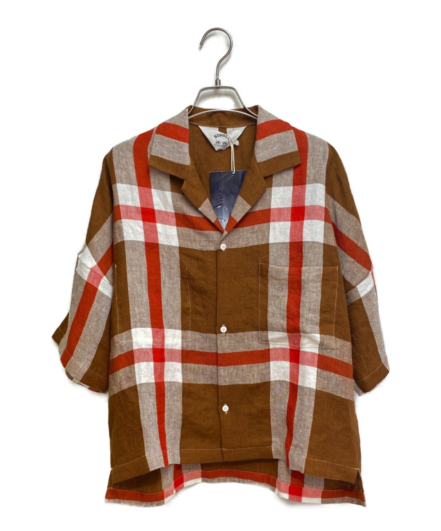 SUNSEA (サンシー) LINEN CHECK FRIED SHRIMP SHIRT ブラウン サイズ:2 未使用品