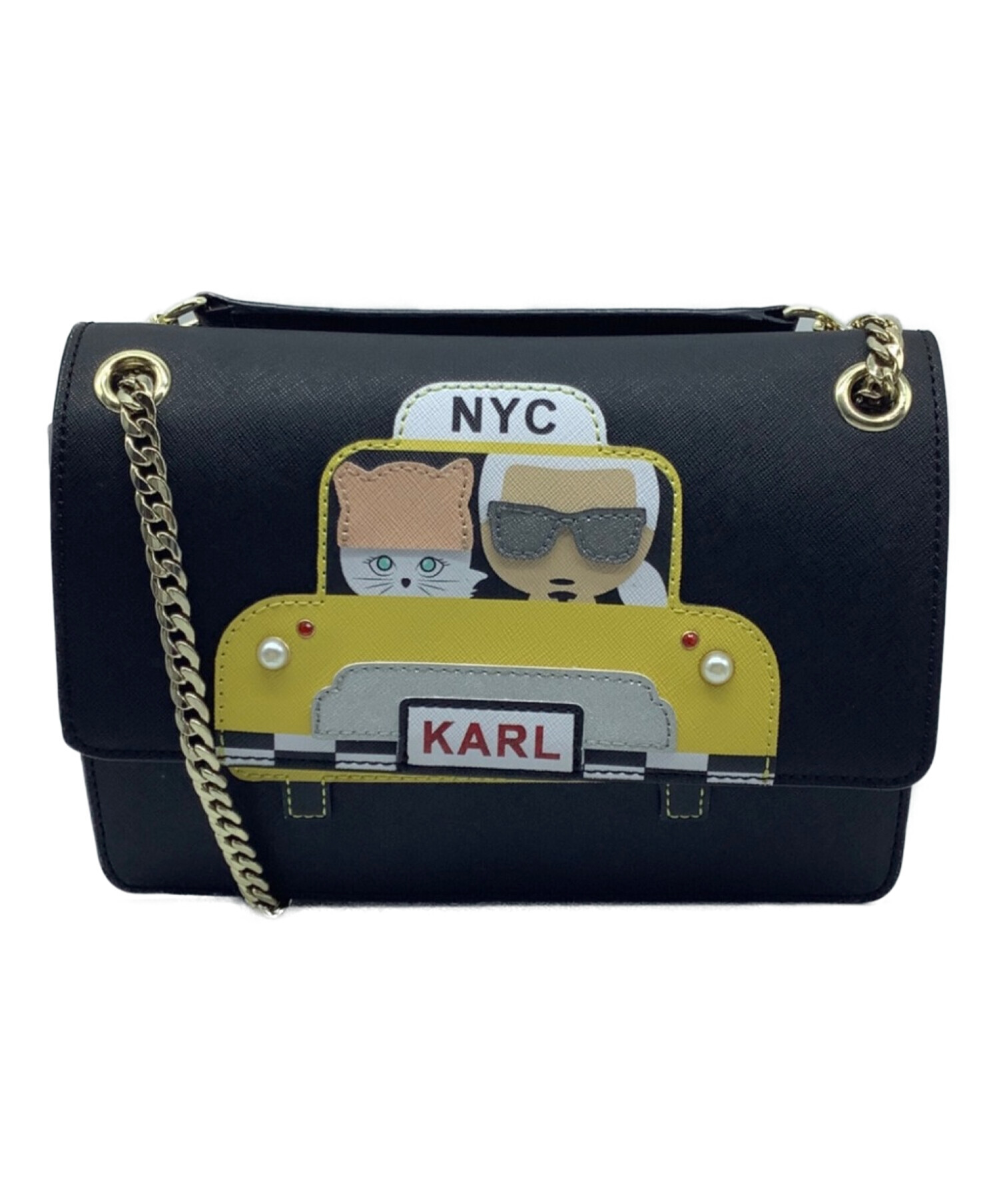 Karl Lagerfeld (カール ラガーフェルド) Maybelle Faux Pearl Embellished Taxi Crossbody  Bag ブラック