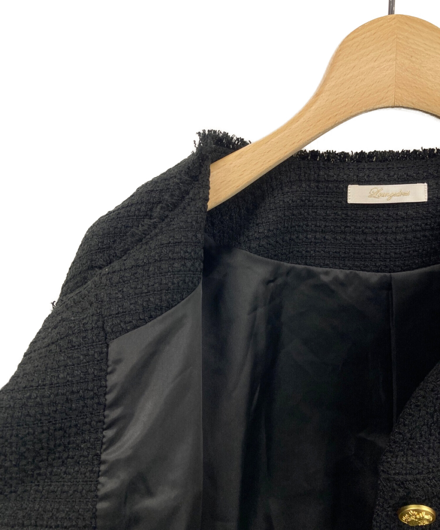 Loungedress (ラウンジドレス) ツイードショートジャケット ブラック サイズ:F