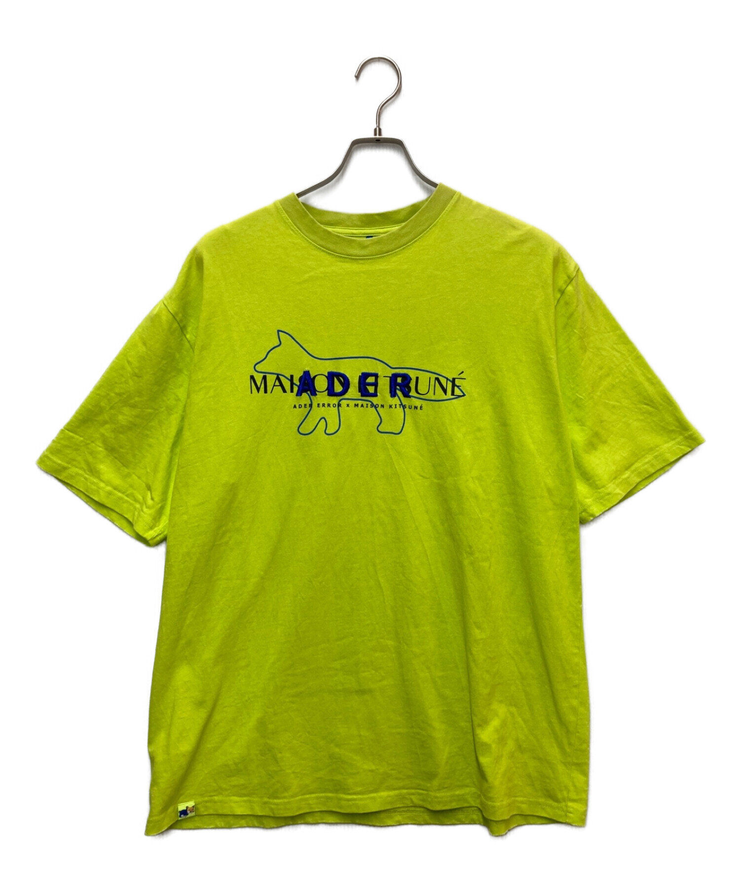 MAISON KITSUNE (メゾンキツネ) ADER error (アーダーエラー) プリント刺繍Tシャツ 黄緑 サイズ:A2
