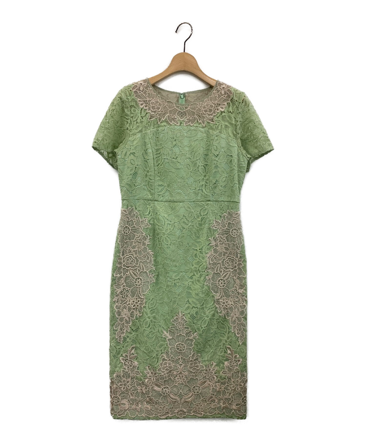 GRACE CONTINENTAL (グレース コンチネンタル) フラワーフレームタイトドレス グリーン サイズ:38