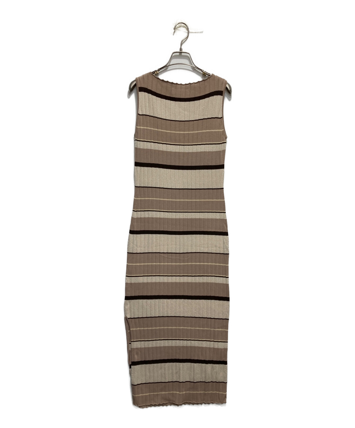 HER LIP TO (ハーリップトゥ) Cotton Striped Ribbed Knit Dress ベージュ サイズ:M