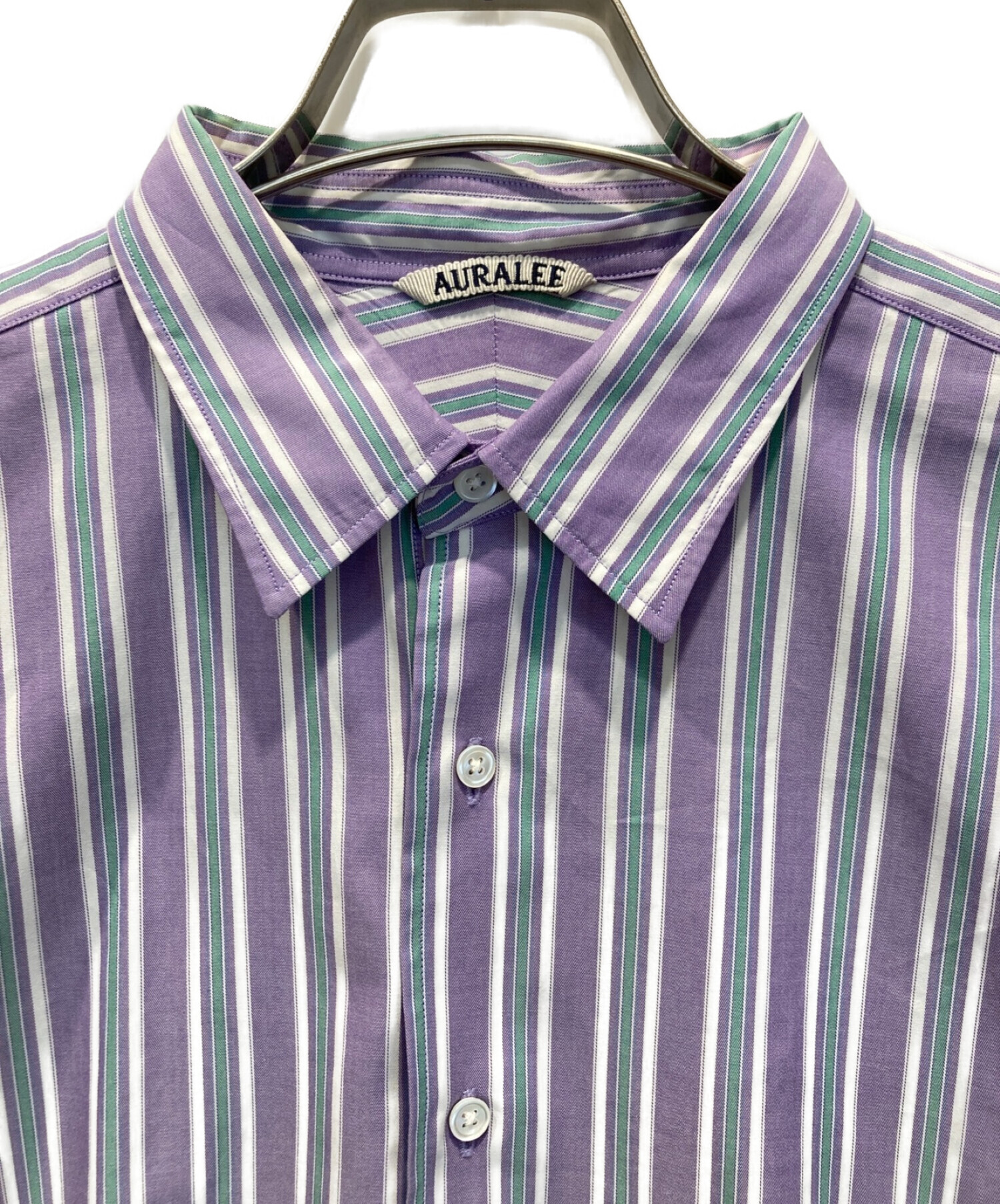 AURALEE (オーラリー) WASHED FINX TWILL STRIPE SHIRTS パープル サイズ:4