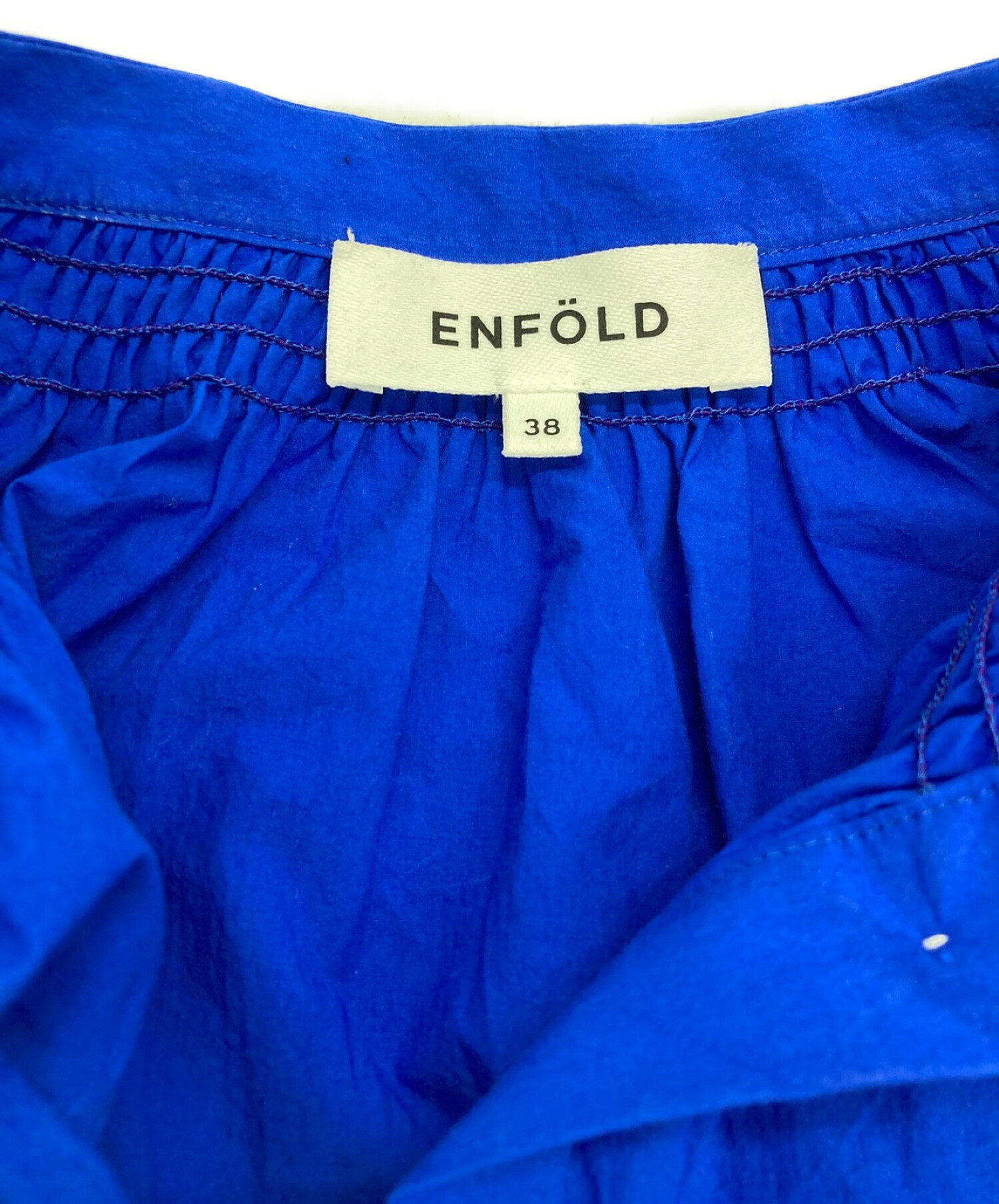 中古・古着通販】ENFOLD (エンフォルド) GATHER-SLEEVE BLOUSE ブルー 