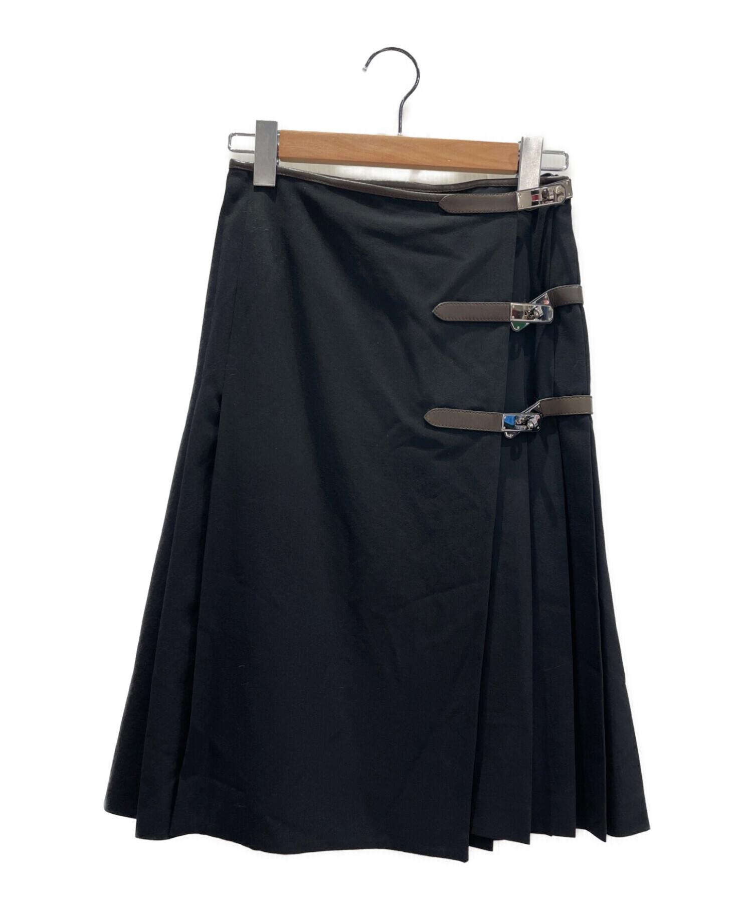 HERMES (エルメス) ケリープリーツデザインスカート ブラック サイズ:34