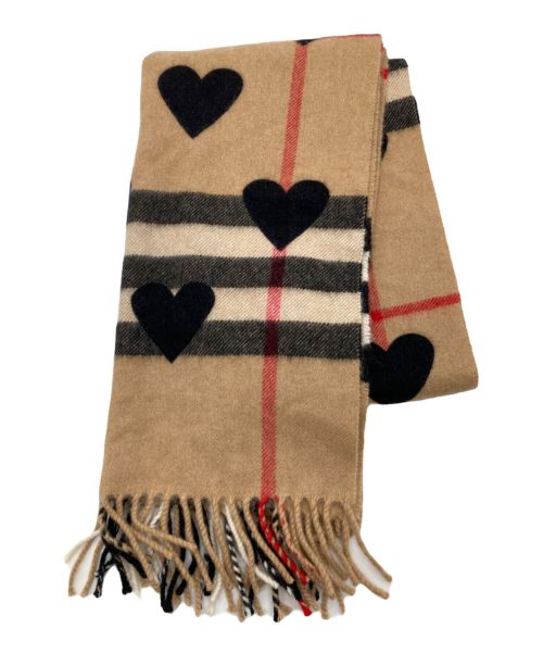 BURBERRY バーバリー チェック ハート フリンジ マフラー カシミヤ レディース 幼かっ ベージュ 【中古】