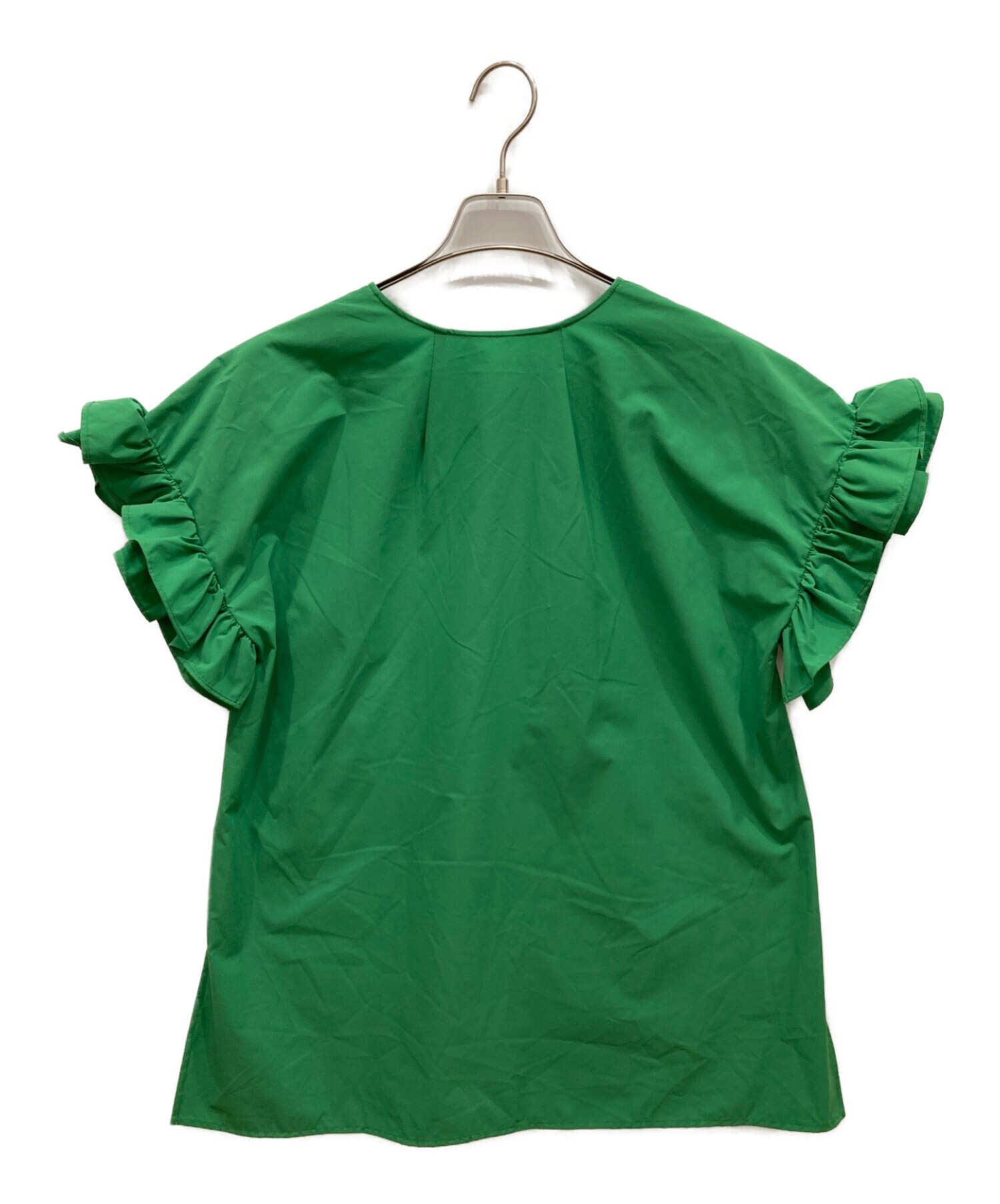 CADUNE (カデュネ) 袖フリルブラウス 川上桃子コラボ グリーン サイズ:38 未使用品