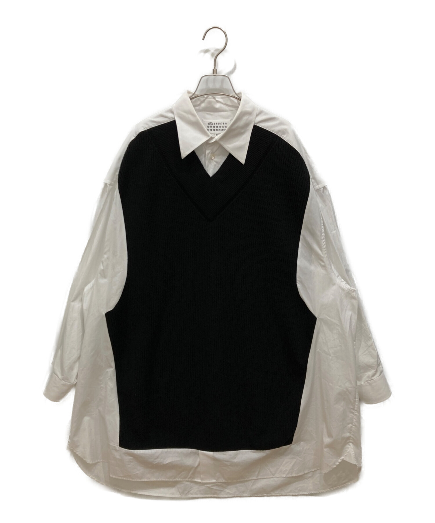 Maison Margiela (メゾンマルジェラ) Spliced ニット シャツ ドレス S51DL0356 S44720 ホワイト×ブラック  サイズ:XS