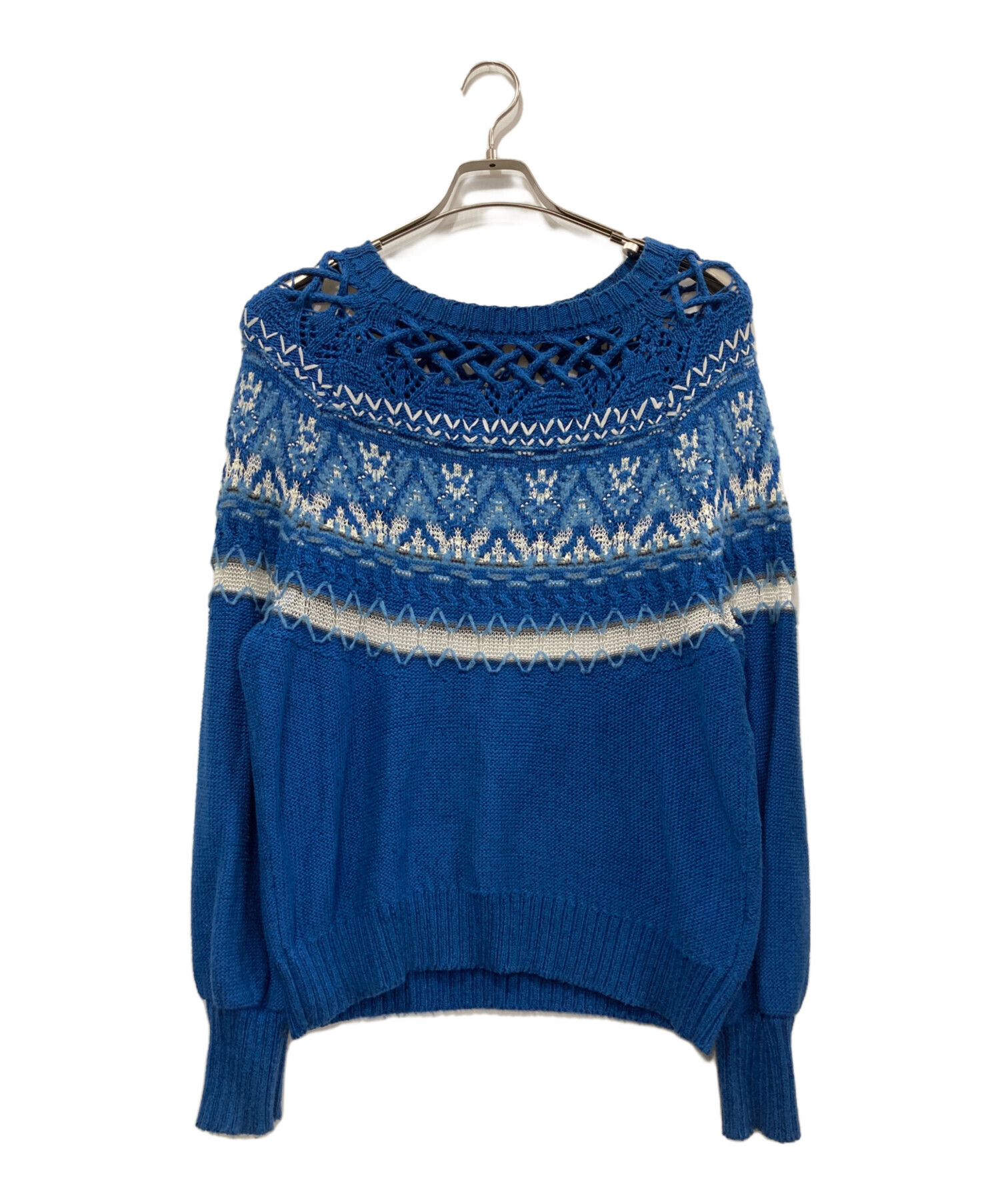 Mame Kurogouchi (マメクロゴウチ) Cotton Nordic Knit Pullover/コットンノルディックニット ブルー  サイズ:1