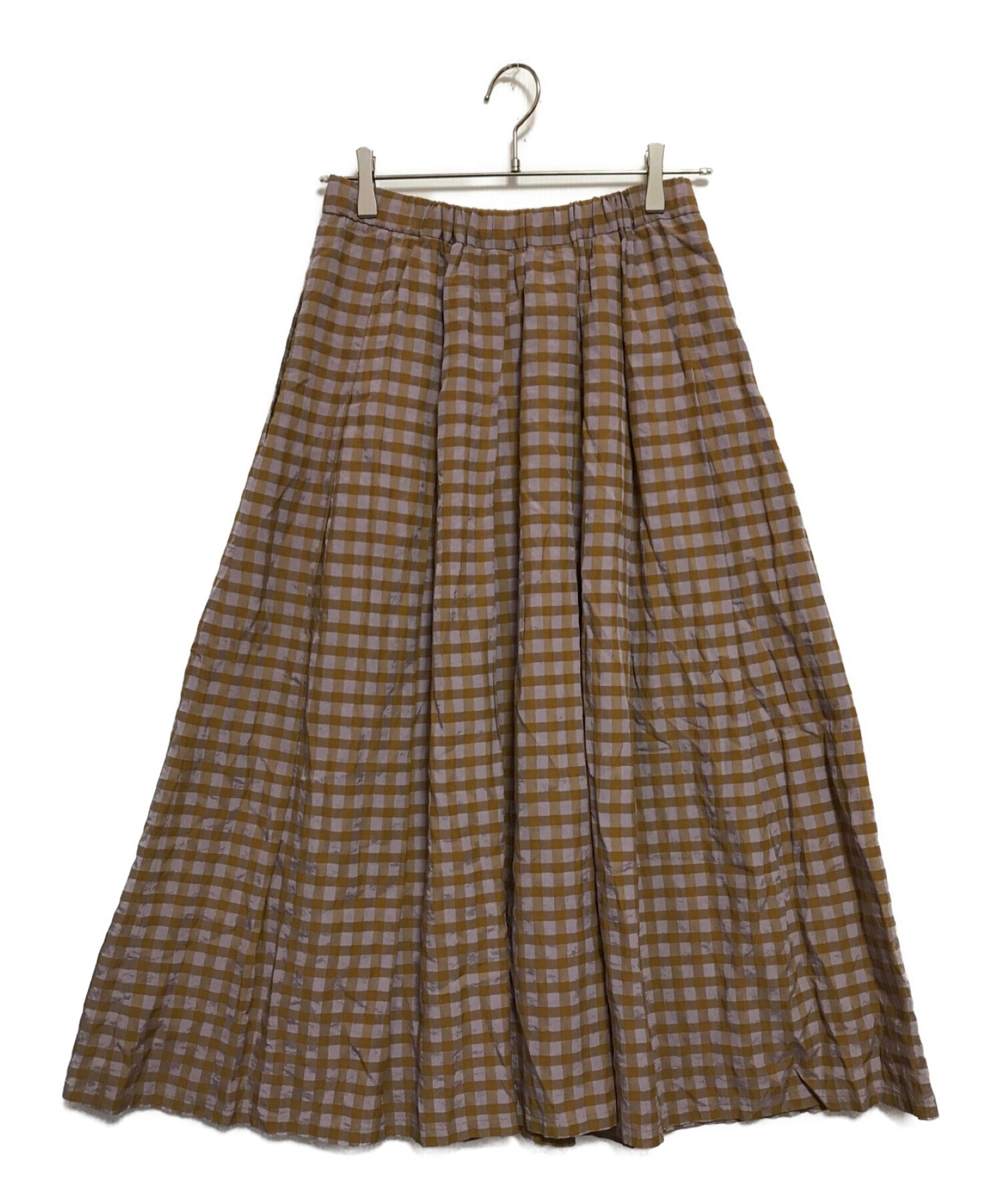 IENA (イエナ) ギンガムギャザースカート パープル×ブラウン サイズ:SIZE 38