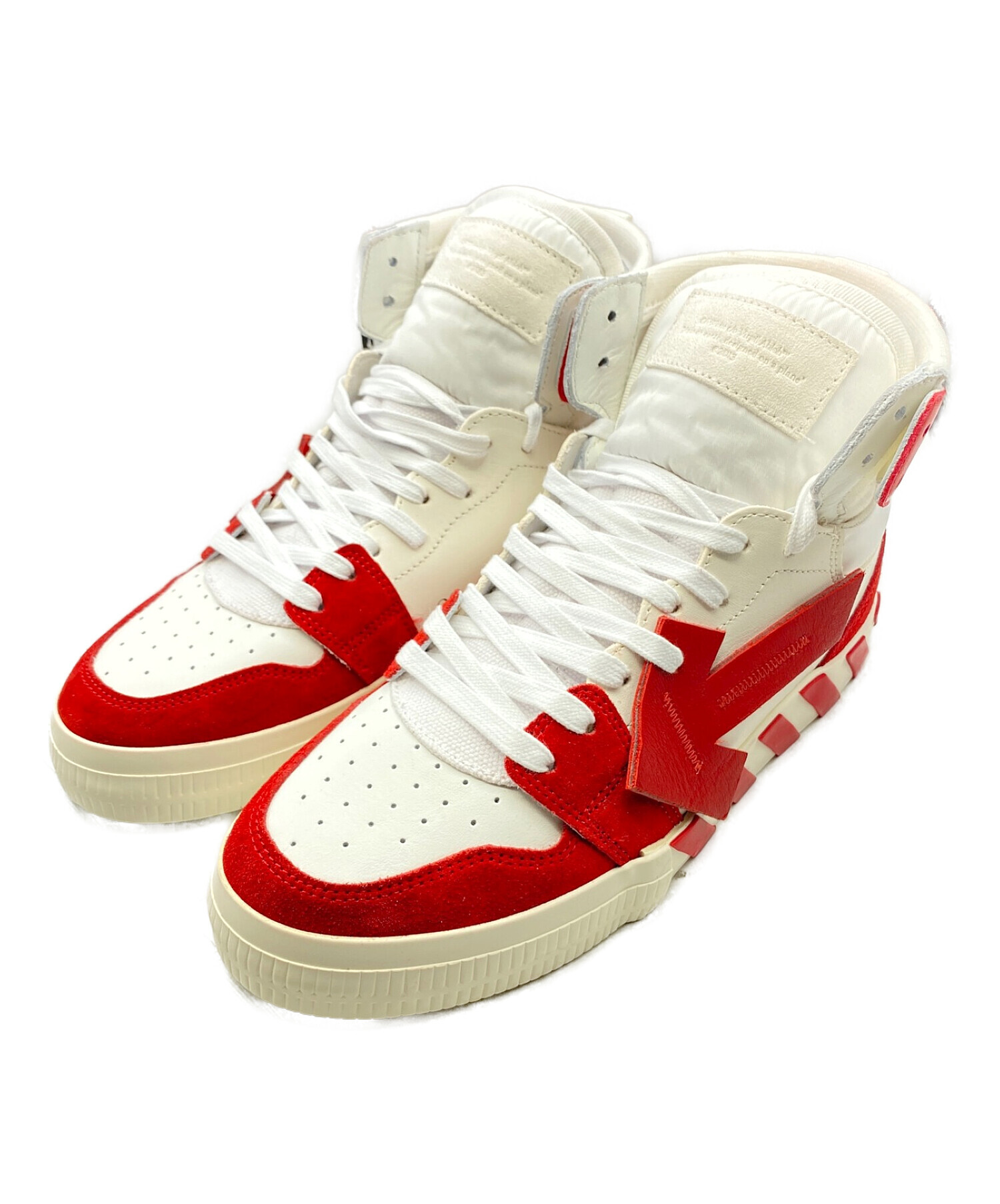 OFFWHITE (オフホワイト) HIGH TOP VULCANIZED LEATHER ホワイト×レッド サイズ:42