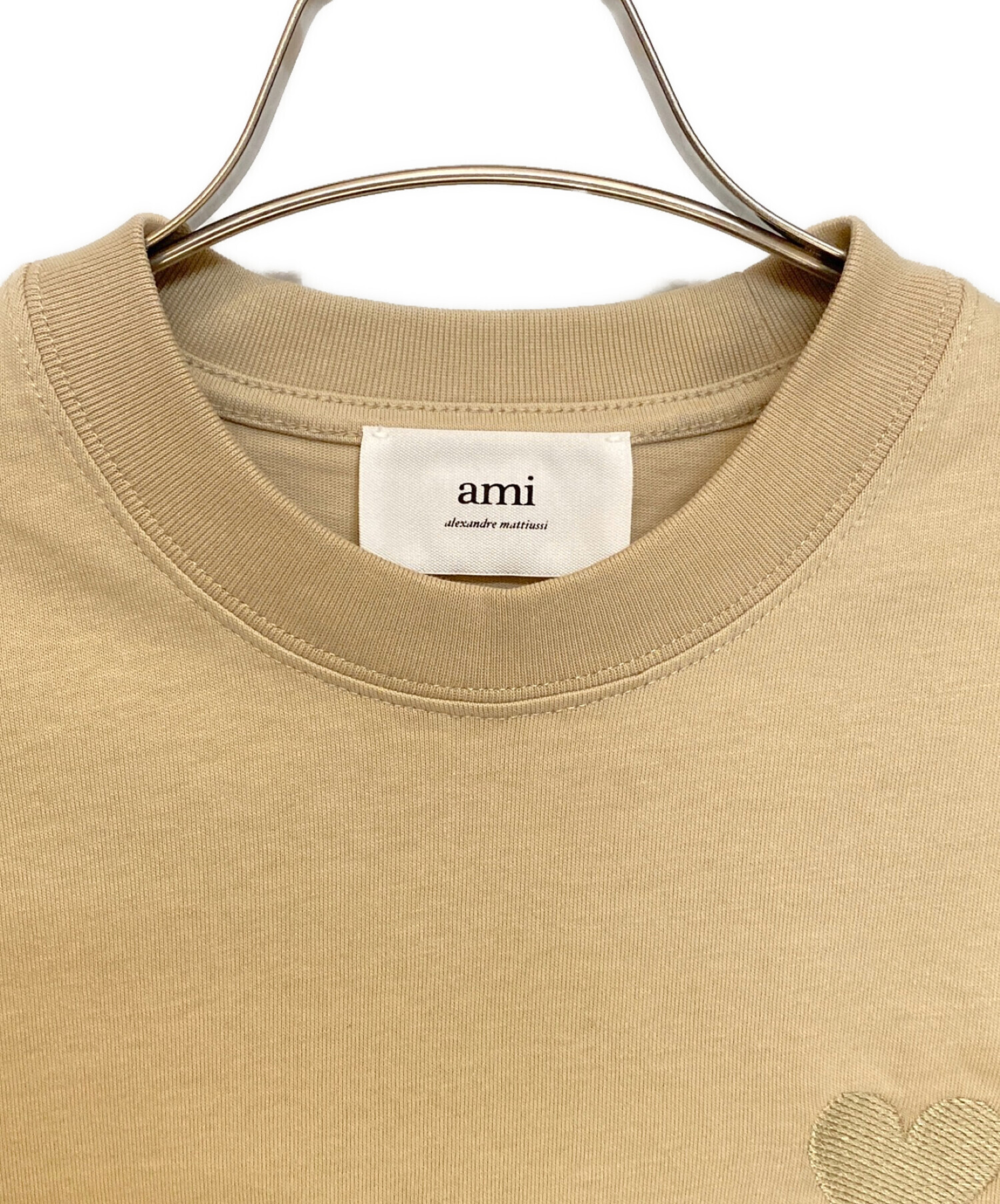 AMI Alexandre Mattiussi (アミ アレクサンドル マテュッシ) ハートロゴ刺繍Tシャツ ベージュ サイズ:XS 未使用品