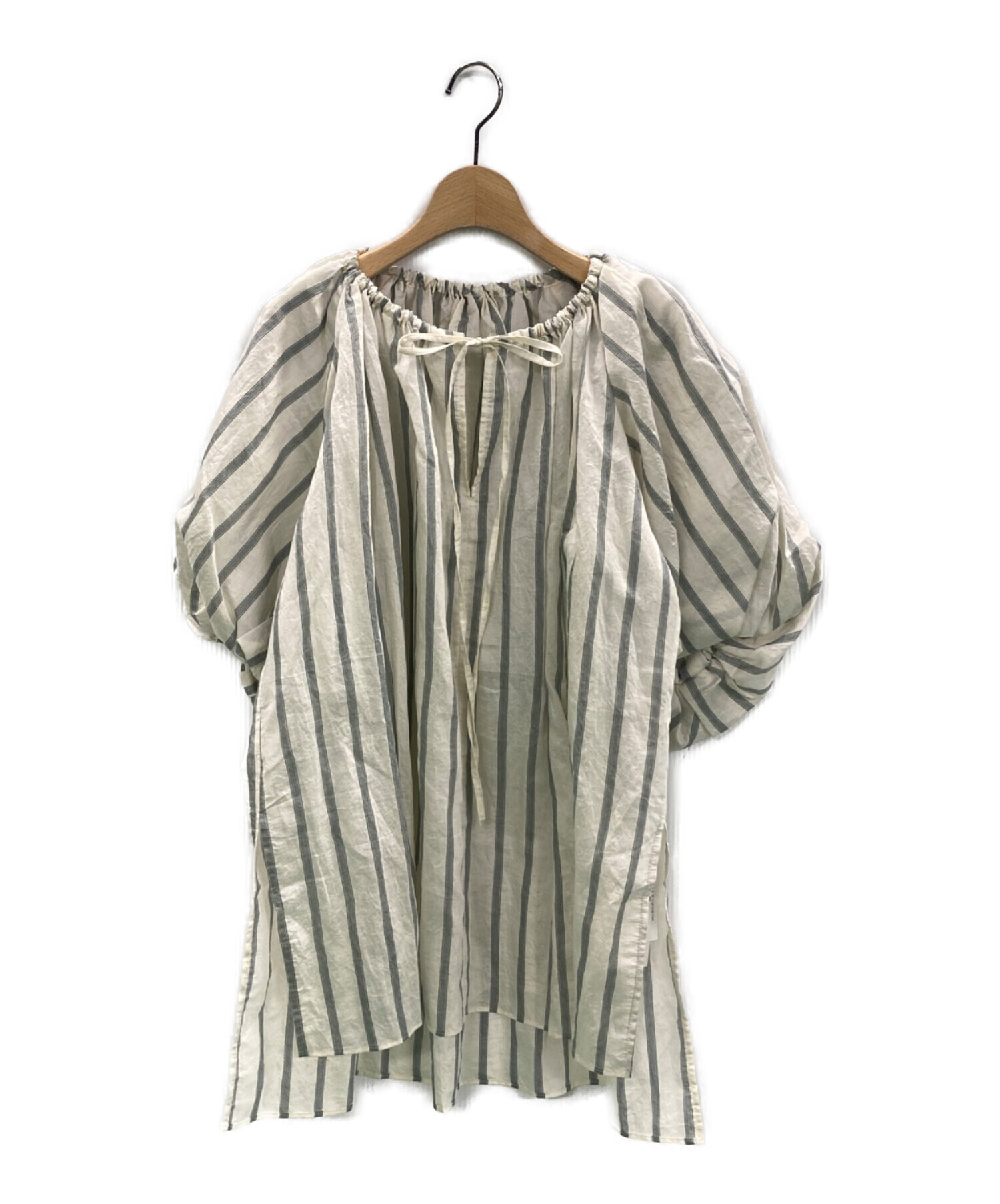 中古・古着通販】Uhr (ウーア) Striped Volume Sleeve Blouse