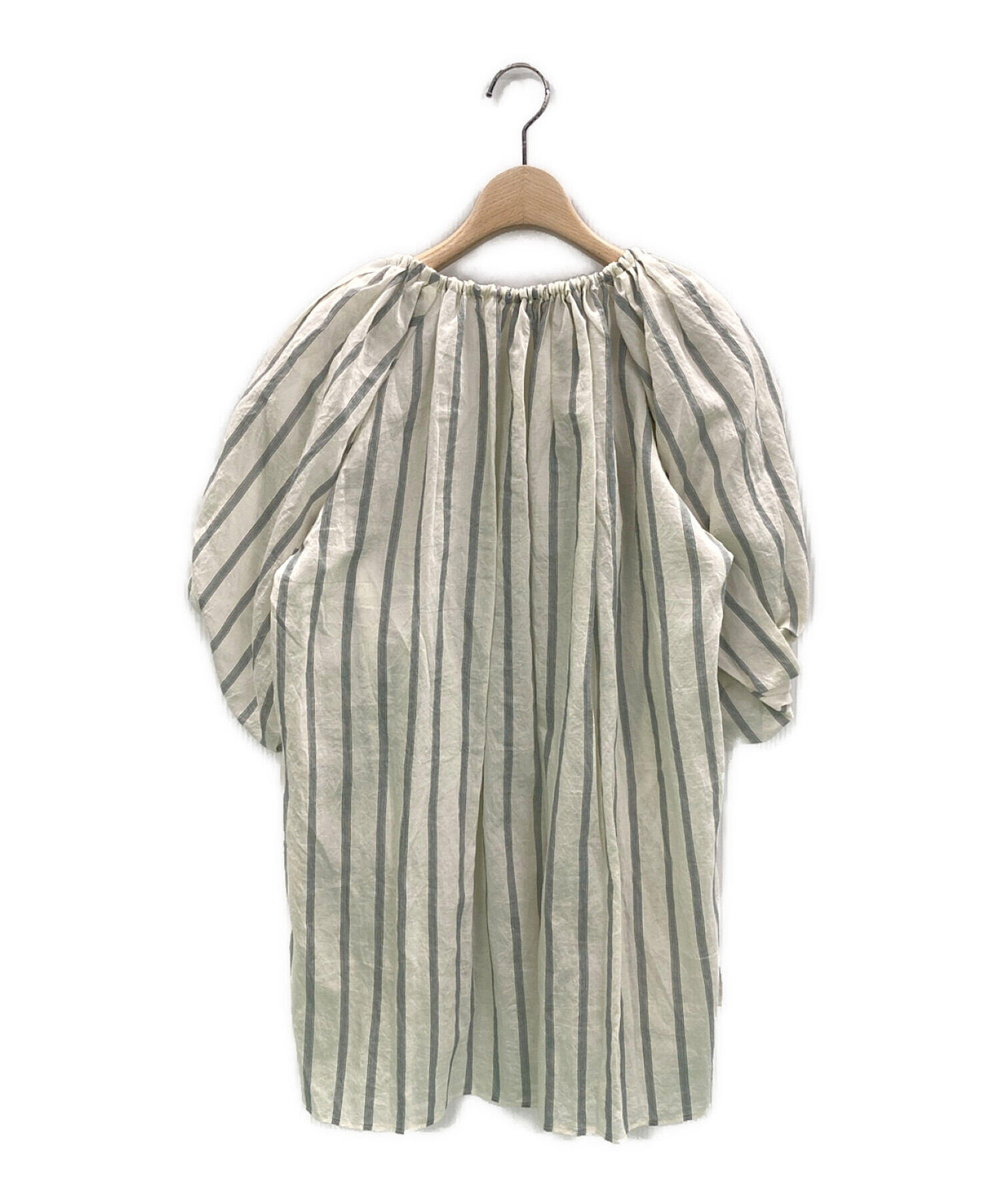 中古・古着通販】Uhr (ウーア) Striped Volume Sleeve Blouse