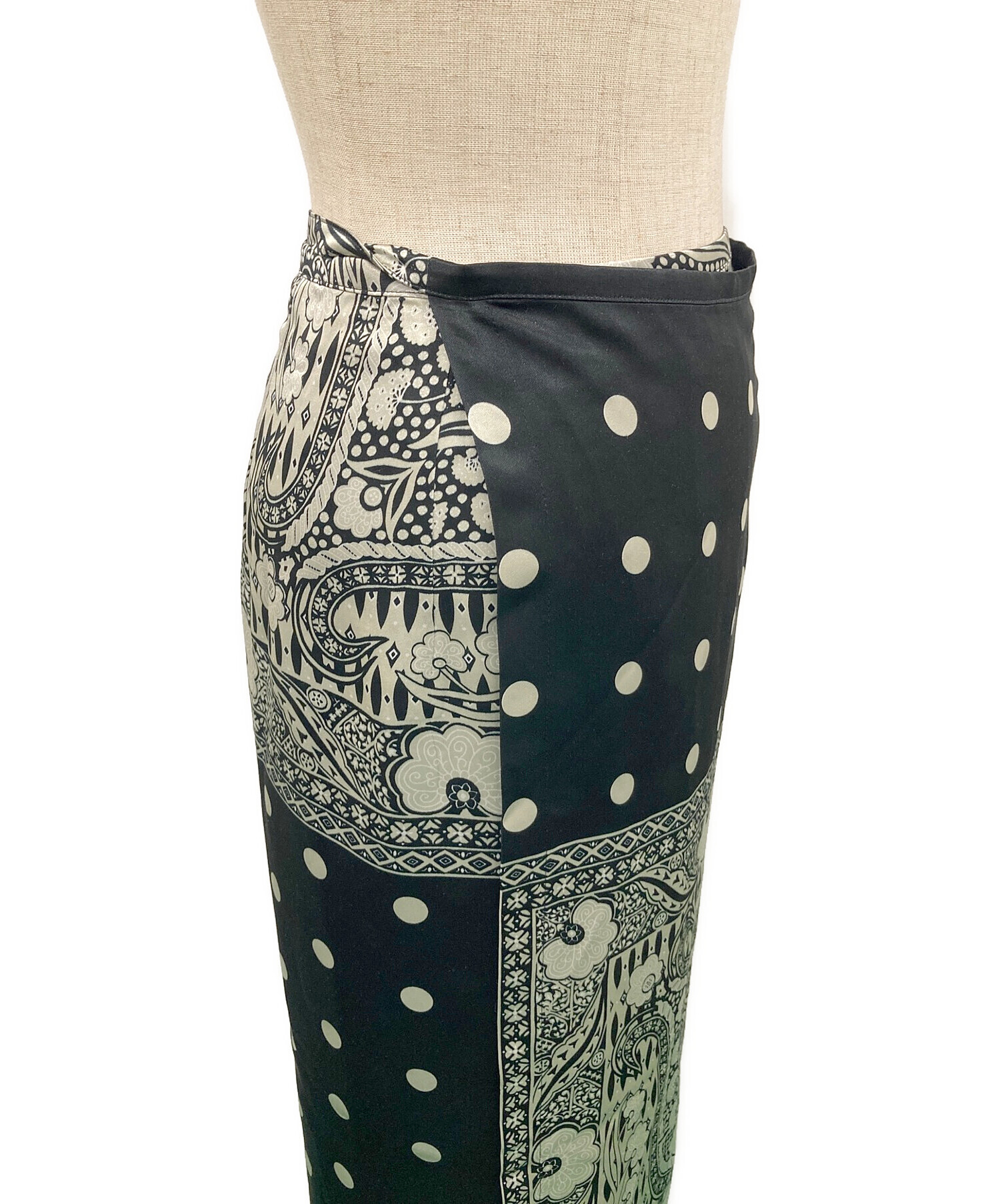 INSCRIRE (アンスクリア) Paisley*Dot Print Wrap Skirt ブラック サイズ:38