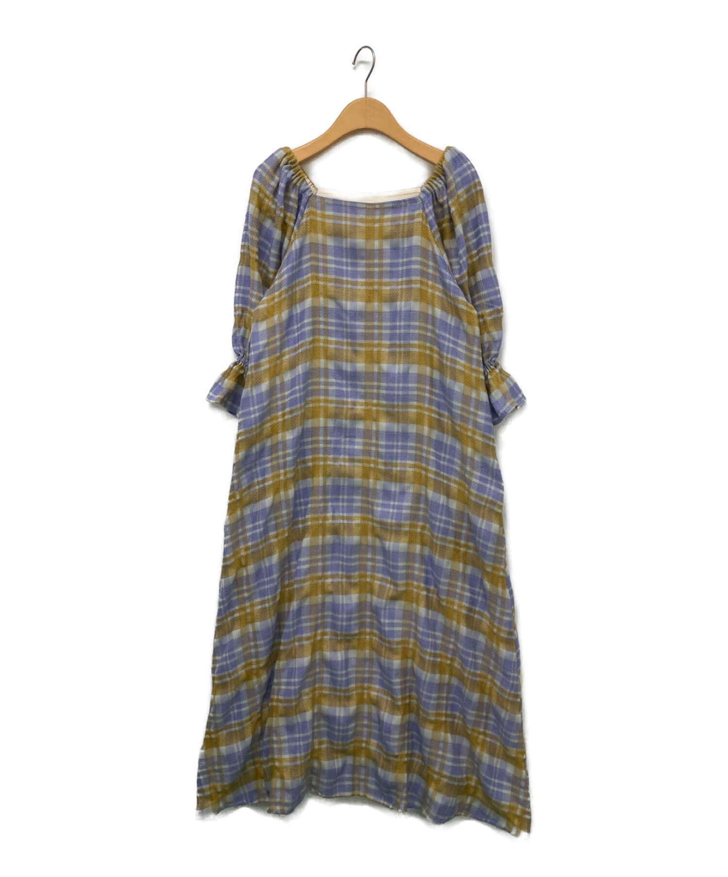 中古・古着通販】AMERI (アメリ) LACEY CHECK PUFF DRESS パープル