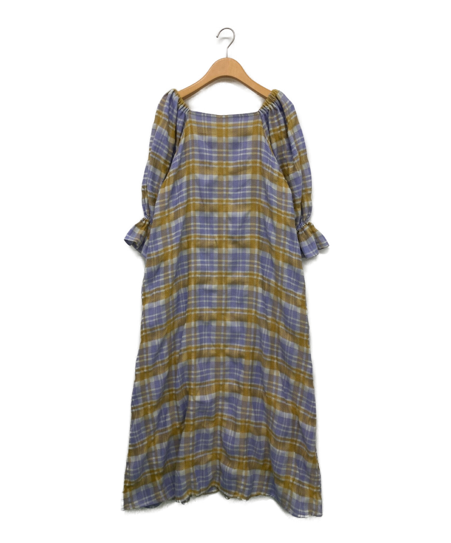 中古・古着通販】AMERI (アメリ) LACEY CHECK PUFF DRESS パープル