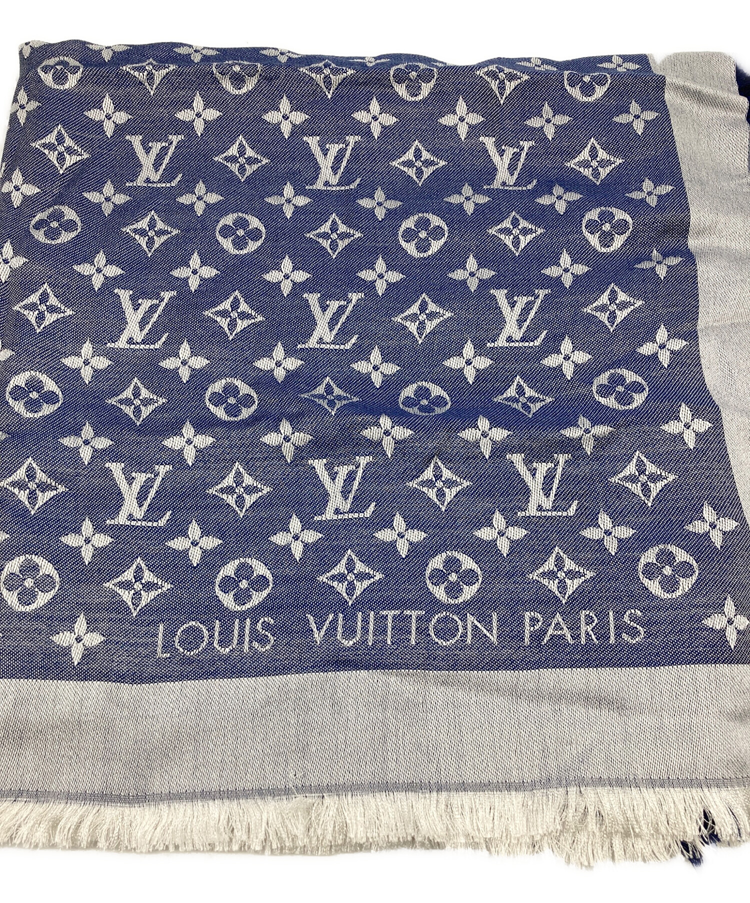 LOUIS VUITTON (ルイ ヴィトン) シルクウール大判ストール・ショール･モノグラム デニム