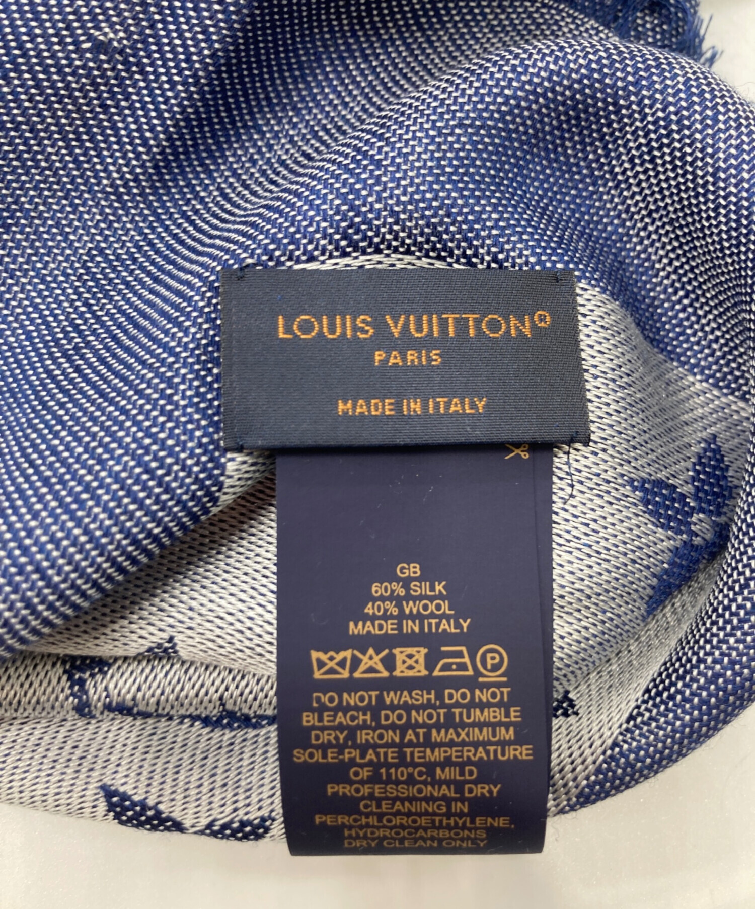 LOUIS VUITTON (ルイ ヴィトン) シルクウール大判ストール・ショール･モノグラム デニム