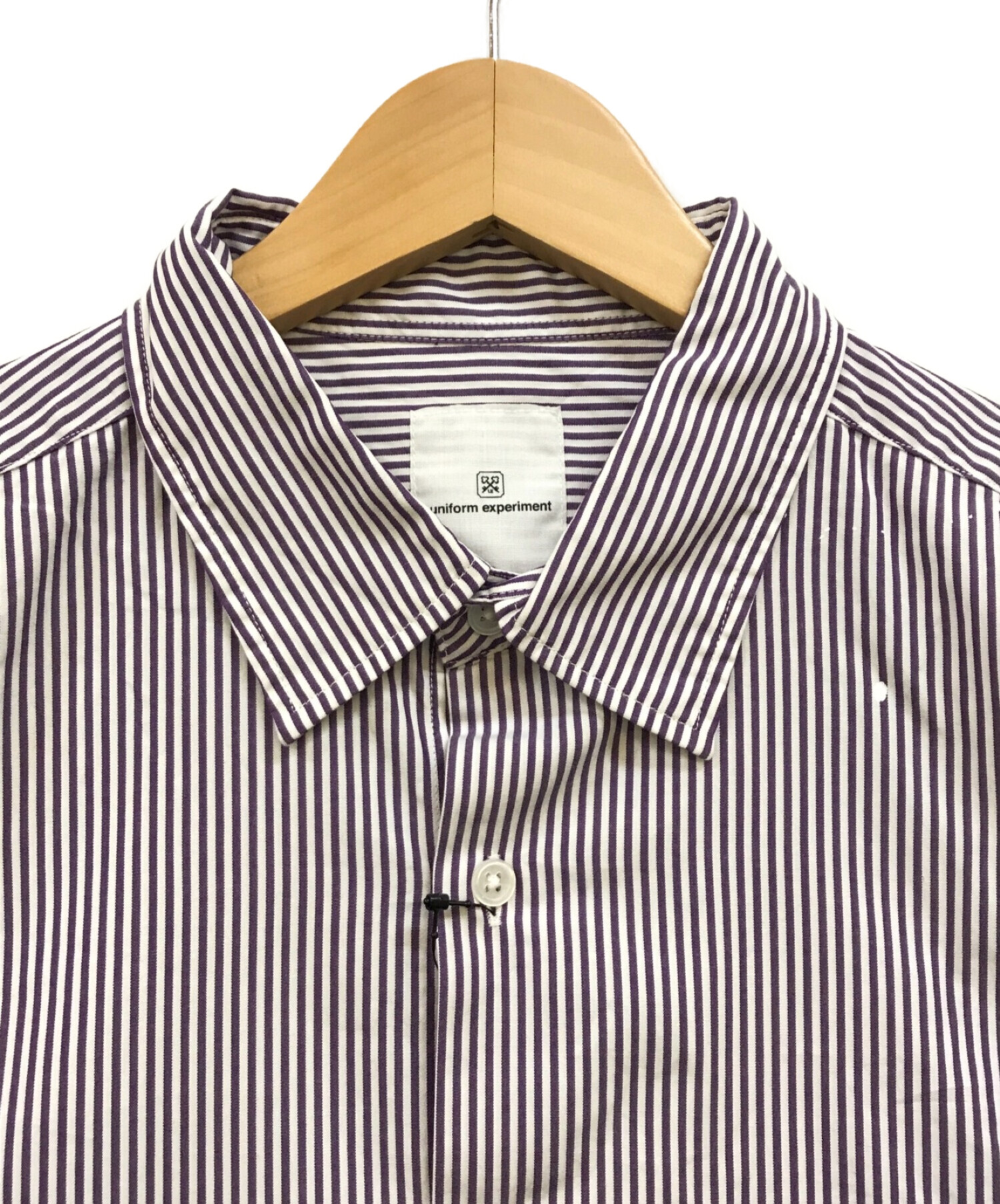 uniform experiment (ユニフォームエクスペリメント) S/S DRIPPING REGULAR COLLAR SHIRT  パープル×ホワイト サイズ:3 未使用品