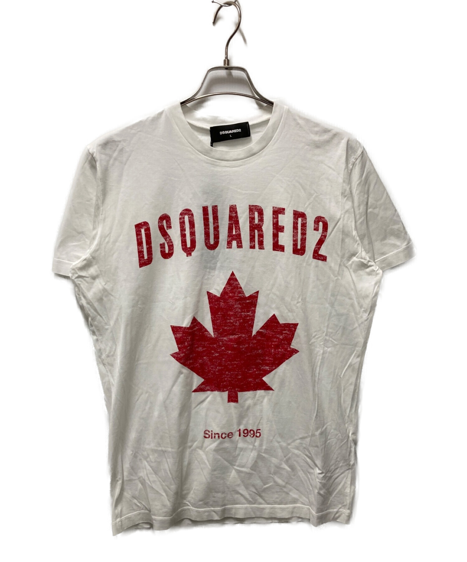 DSQUARED2 (ディースクエアード) LOGO PRINTED T-SHIRT ホワイト×レッド サイズ:Ｌ