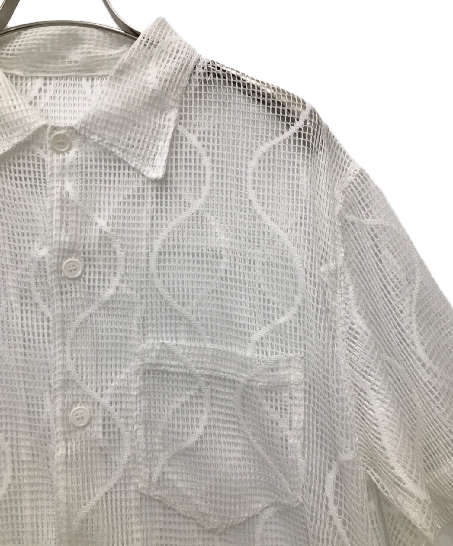 UNUSED (アンユーズド) Short-sleeve open collar gourd pattern mesh shirt ホワイト