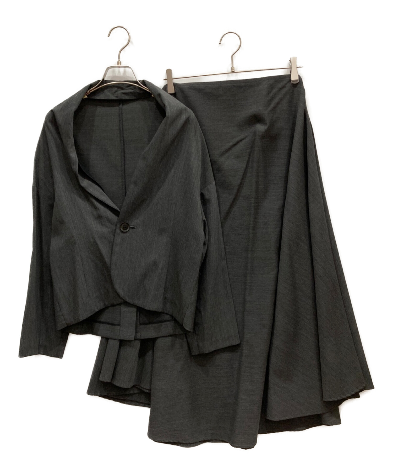 yohji yamamoto+Noir (ヨウジヤマモトプリュスノアール) 変形ウールセットアップ グレー サイズ:ジャケット1 スカート2