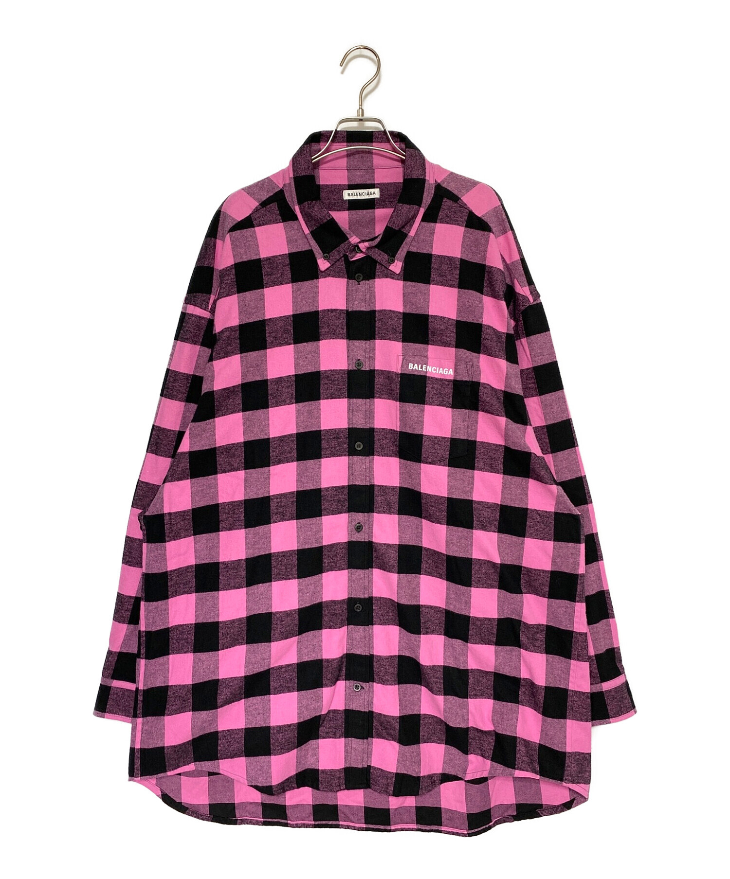 BALENCIAGA (バレンシアガ) オーバーサイズチェックネルシャツ ピンク×ブラック サイズ:34