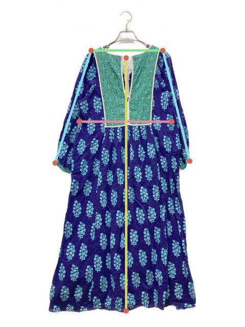 【中古・古着通販】ne quittez pas (ヌキテパ) Cotton Voile Ethnic Combination Print Gather  Dress ネイビー×グリーン サイズ:Ⅿ｜ブランド・古着通販 トレファク公式【TREFAC FASHION】スマホサイト