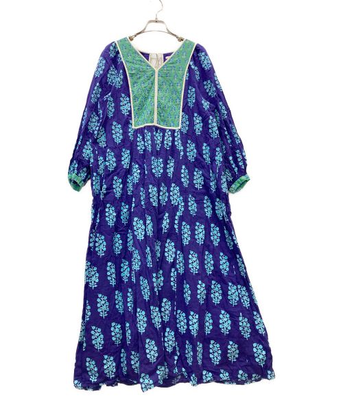 【中古・古着通販】ne quittez pas (ヌキテパ) Cotton Voile Ethnic Combination Print Gather  Dress ネイビー×グリーン サイズ:Ⅿ｜ブランド・古着通販 トレファク公式【TREFAC FASHION】スマホサイト