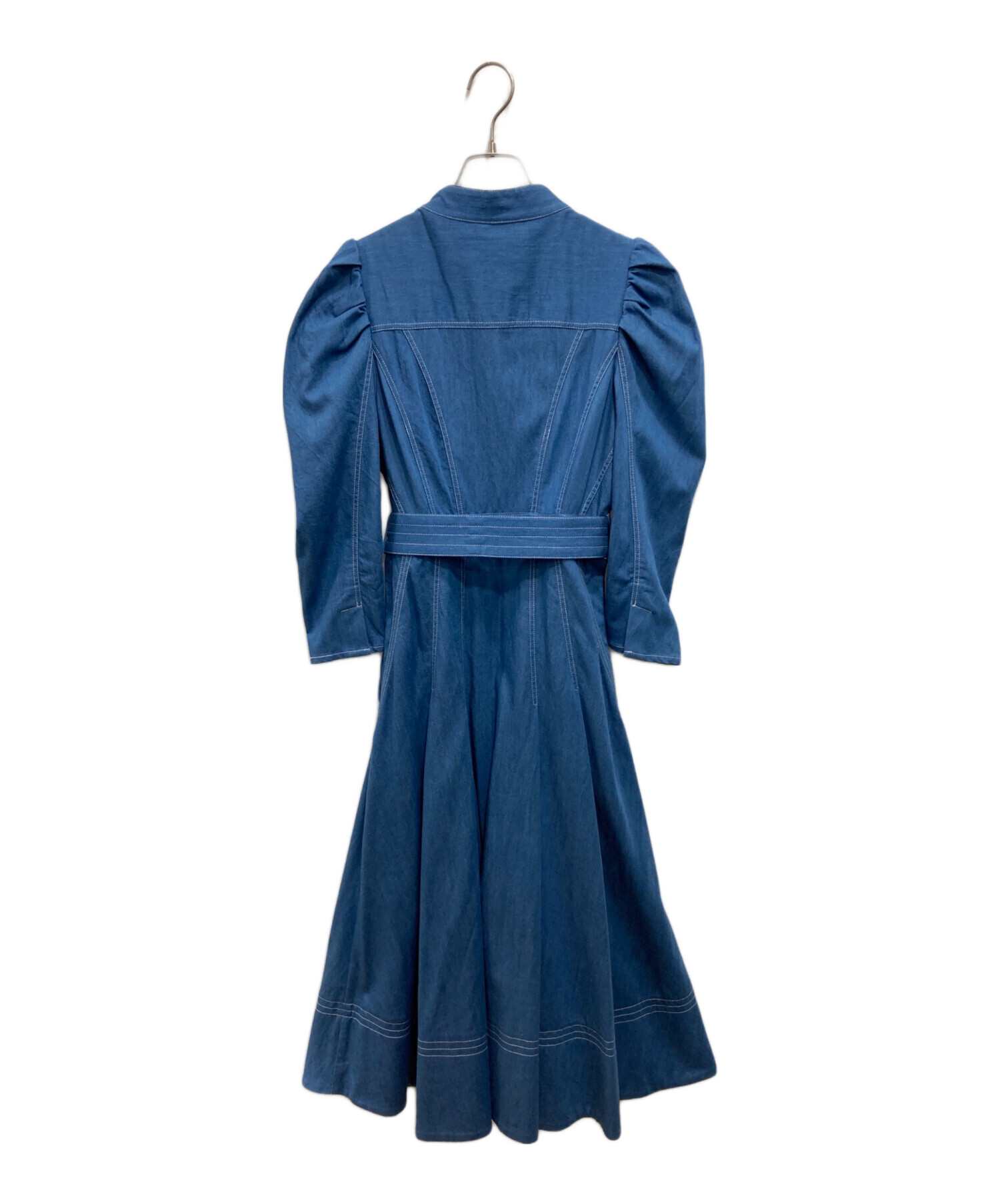 中古・古着通販】HER LIP TO (ハーリップトゥ) Denim-Trimmed Volume Sleeve Dress ブルー  サイズ:S｜ブランド・古着通販 トレファク公式【TREFAC FASHION】スマホサイト