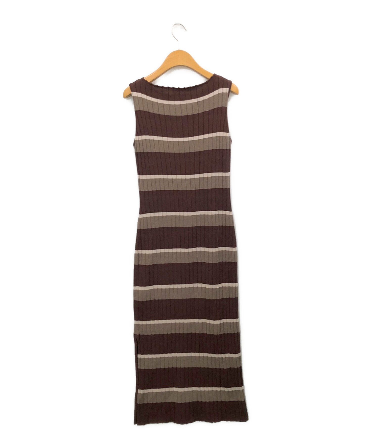 HER LIP TO (ハーリップトゥ) Cotton Striped Ribbed Knit Dress ブラウン サイズ:M