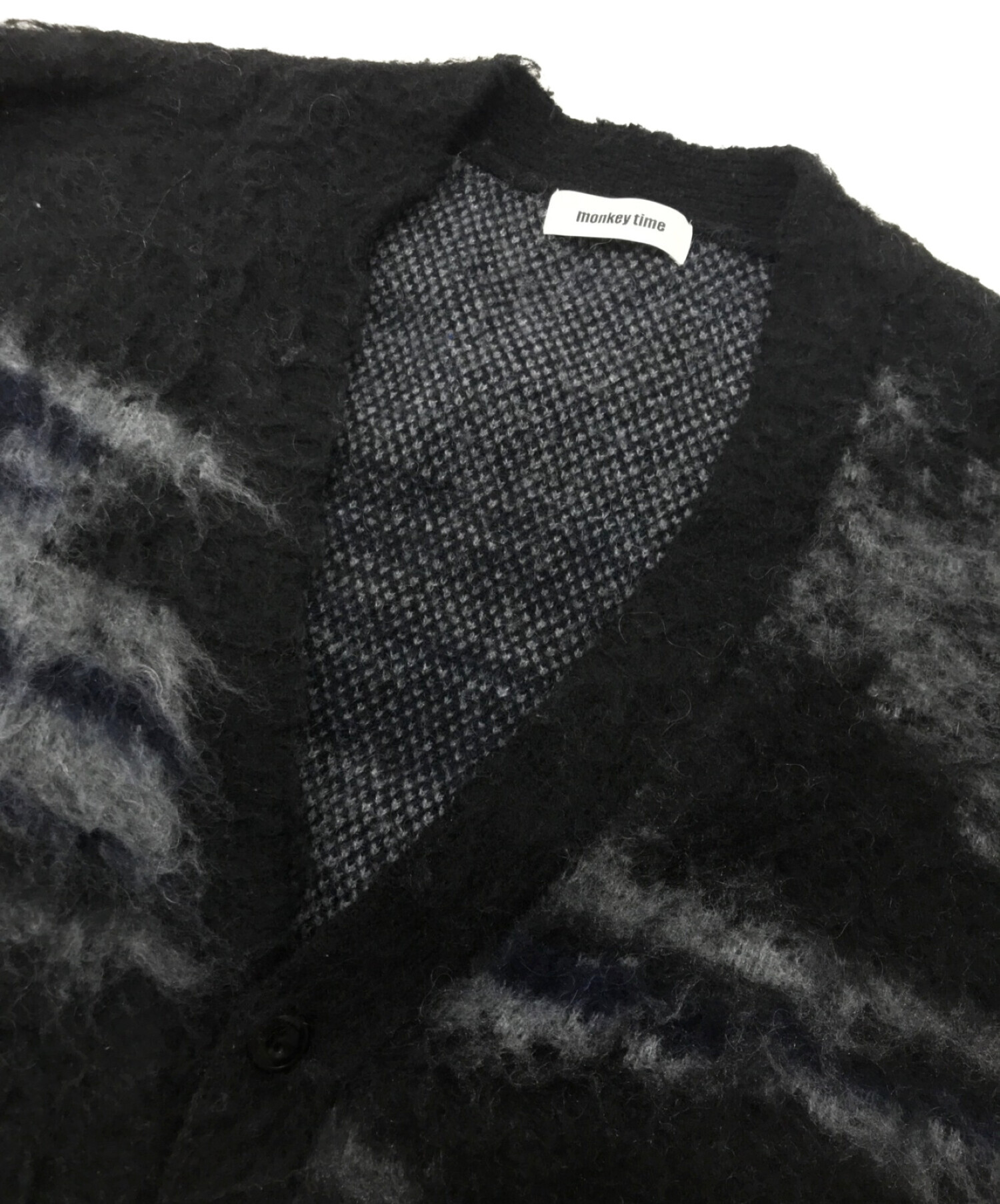 MONKEY TIME (モンキータイム) BRSHD MHR JACQUARD V NECK CARDIGAN ブラック サイズ:XL