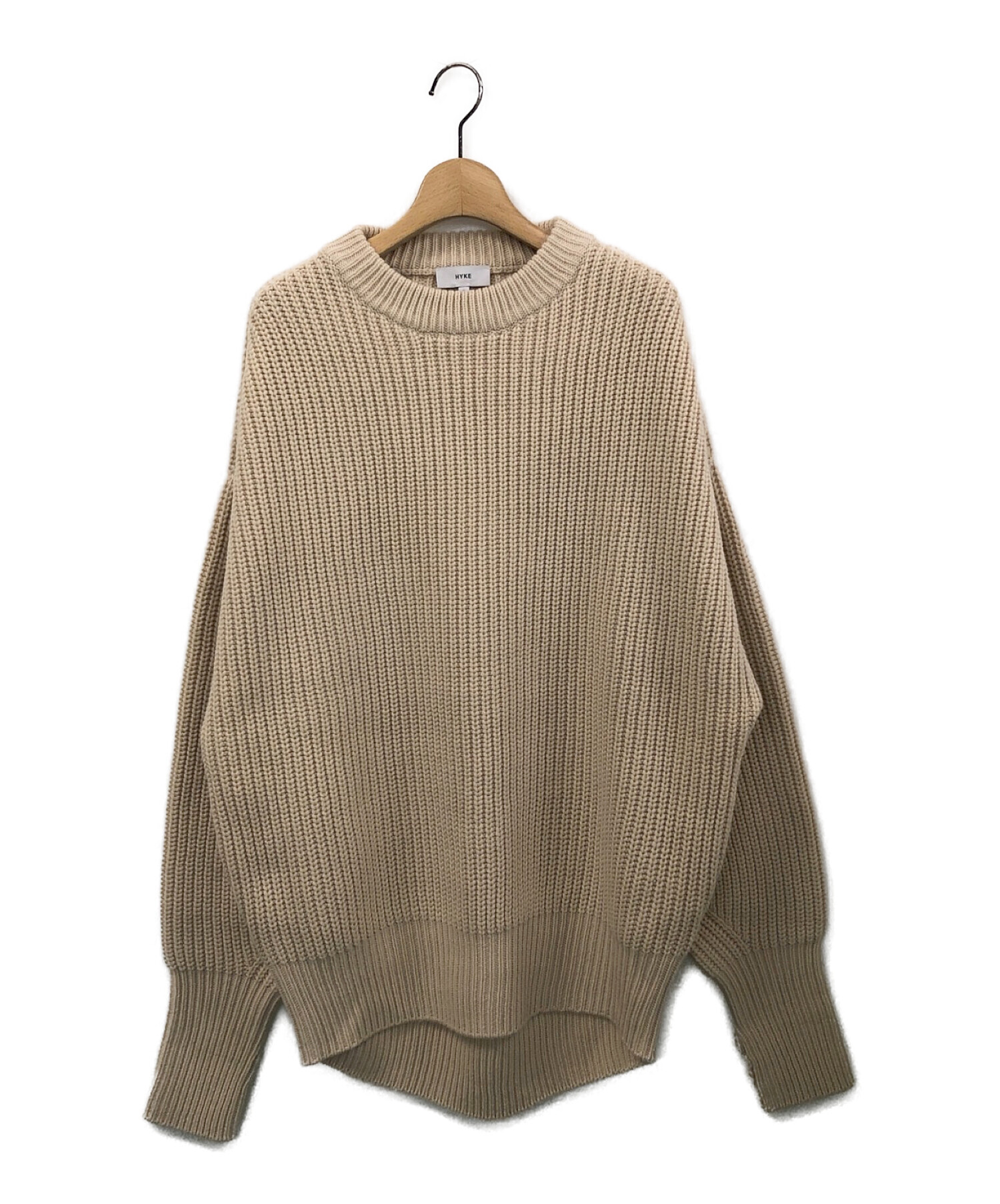 中古・古着通販】HYKE (ハイク) RIBBED WOOL SWEATER ベージュ サイズ