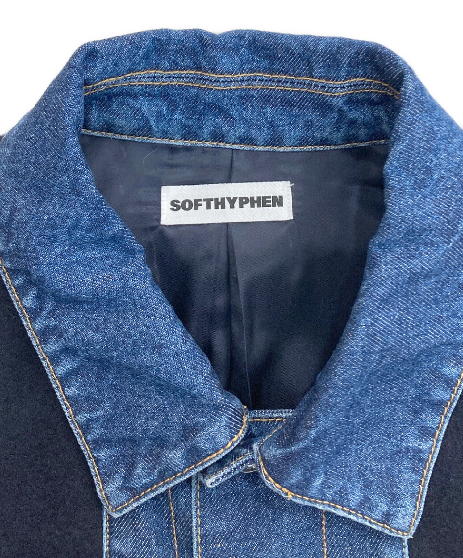 SOFTHYPHEN (ソフトハイフン) DENIM DETAIL BALMACAAN COAT ネイビー サイズ:M