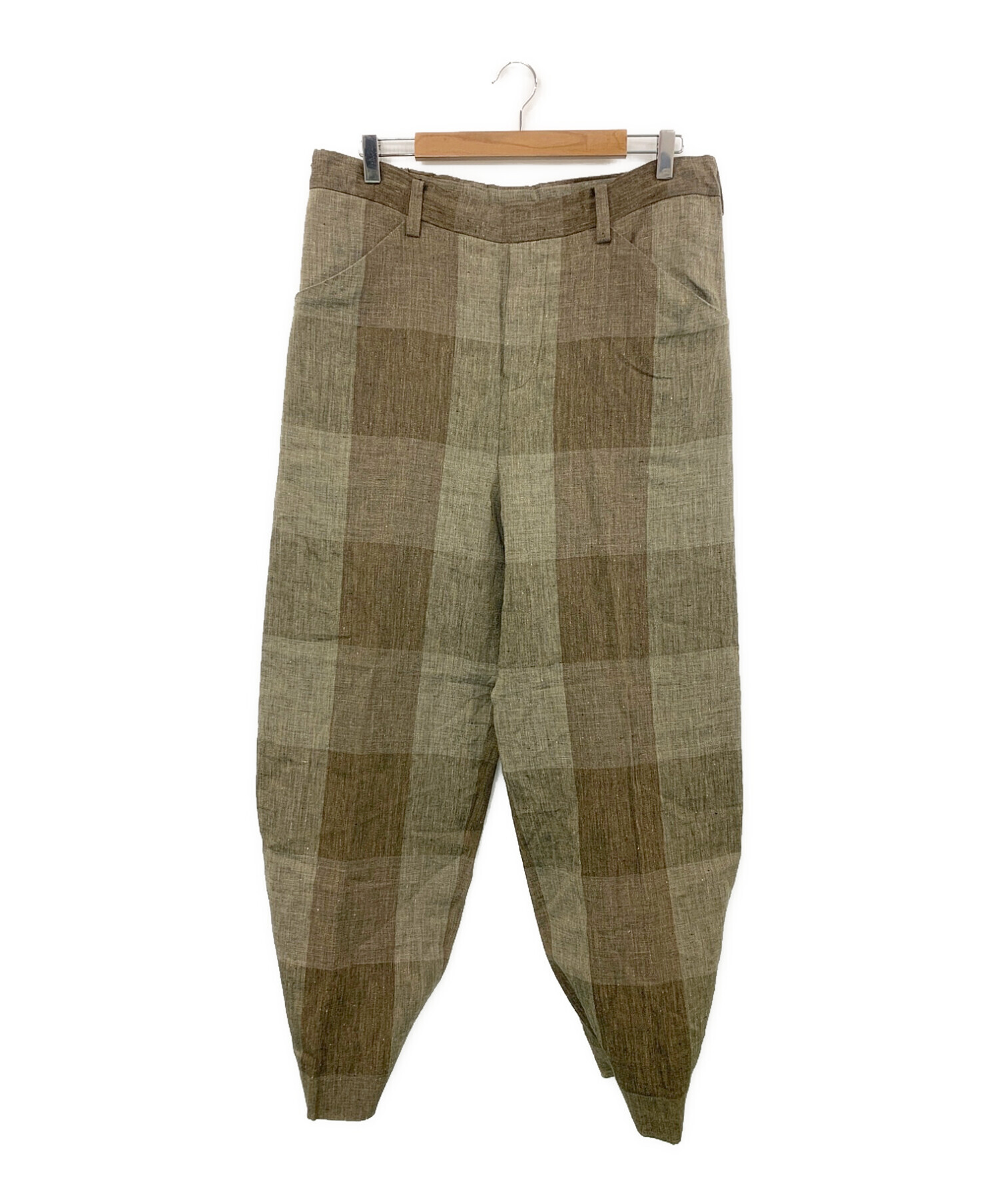 中古・古着通販】SUNSEA (サンシー) BLOCK LINEN WIDE PANTS ブラウン 