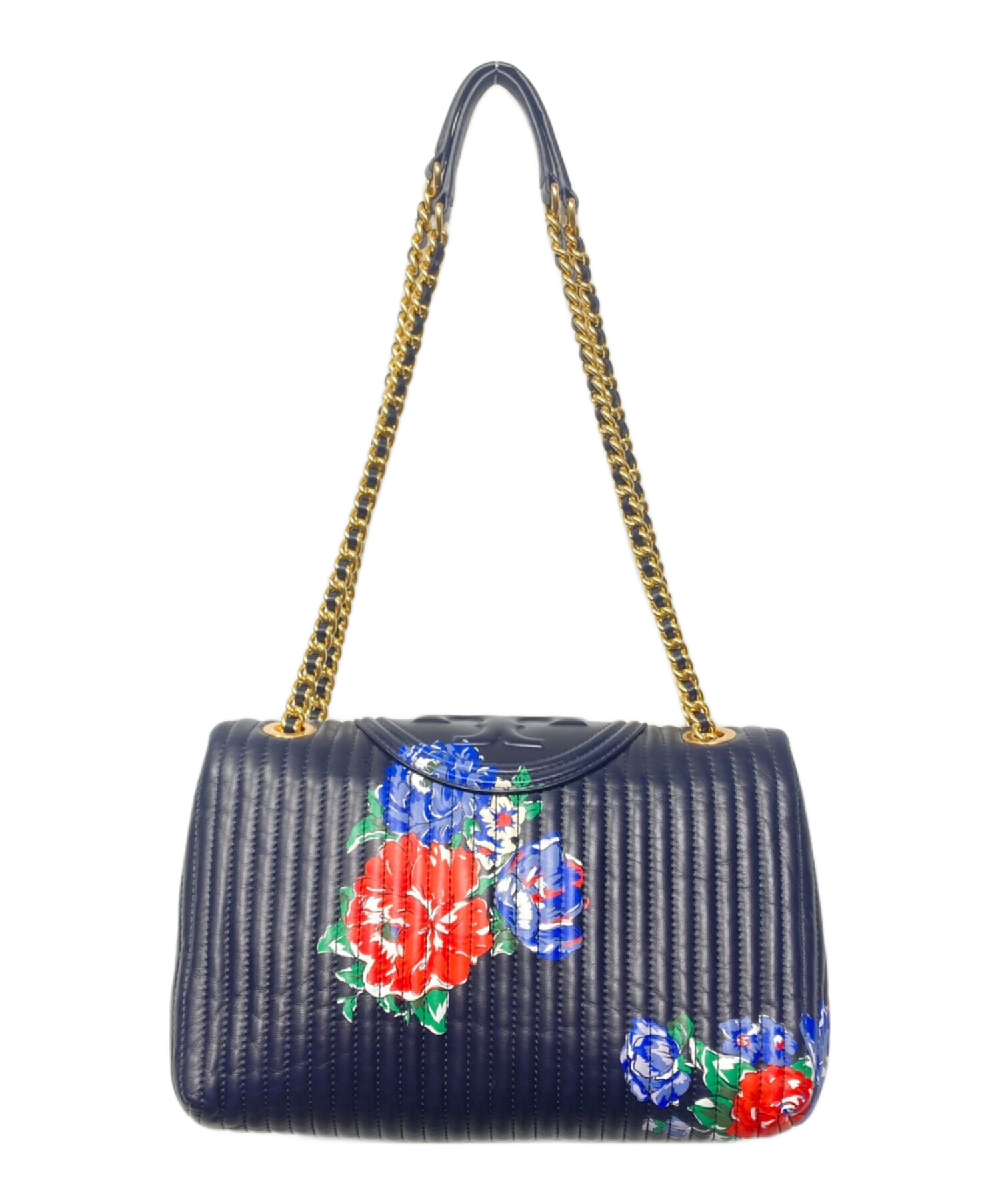 TORY BURCH (トリーバーチ) 花柄チェーンショルダーバッグ ネイビー×レッド