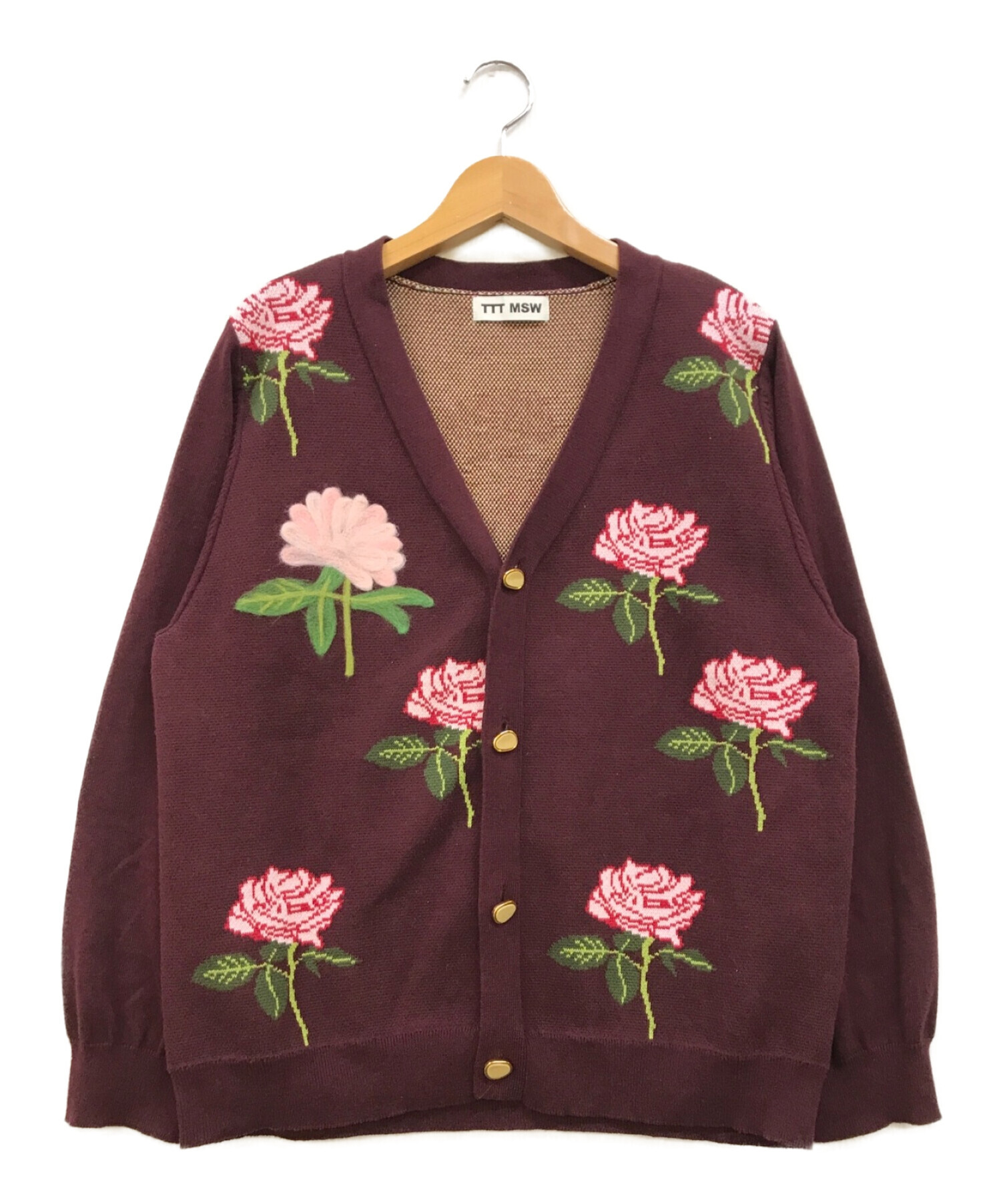 TTT MSW (ティー) Rose Jacquard Knit Cardigan ボルドー サイズ:M