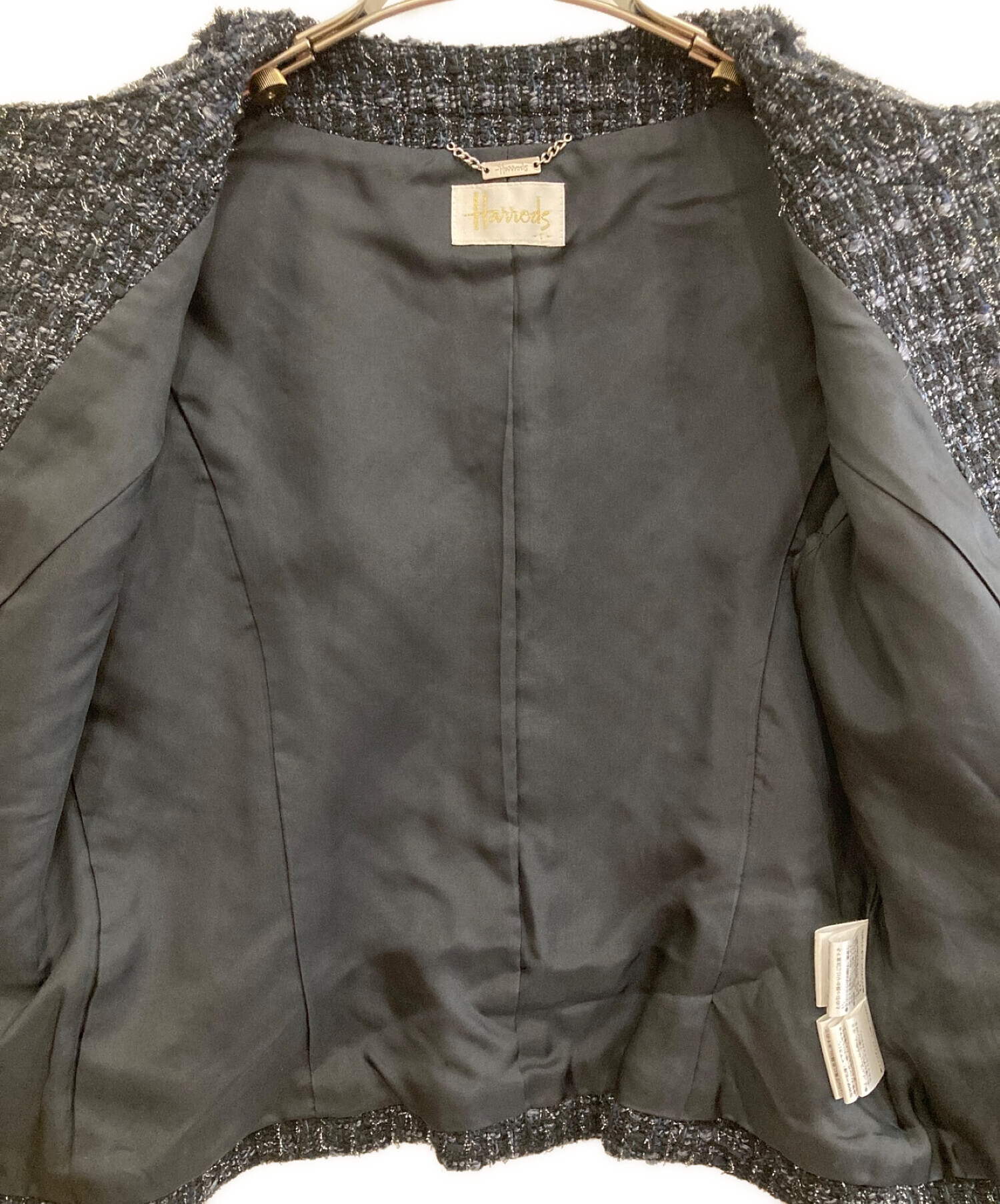 Harrods (ハロッズ) ノーカラーツイードジャケット ブラック サイズ:1